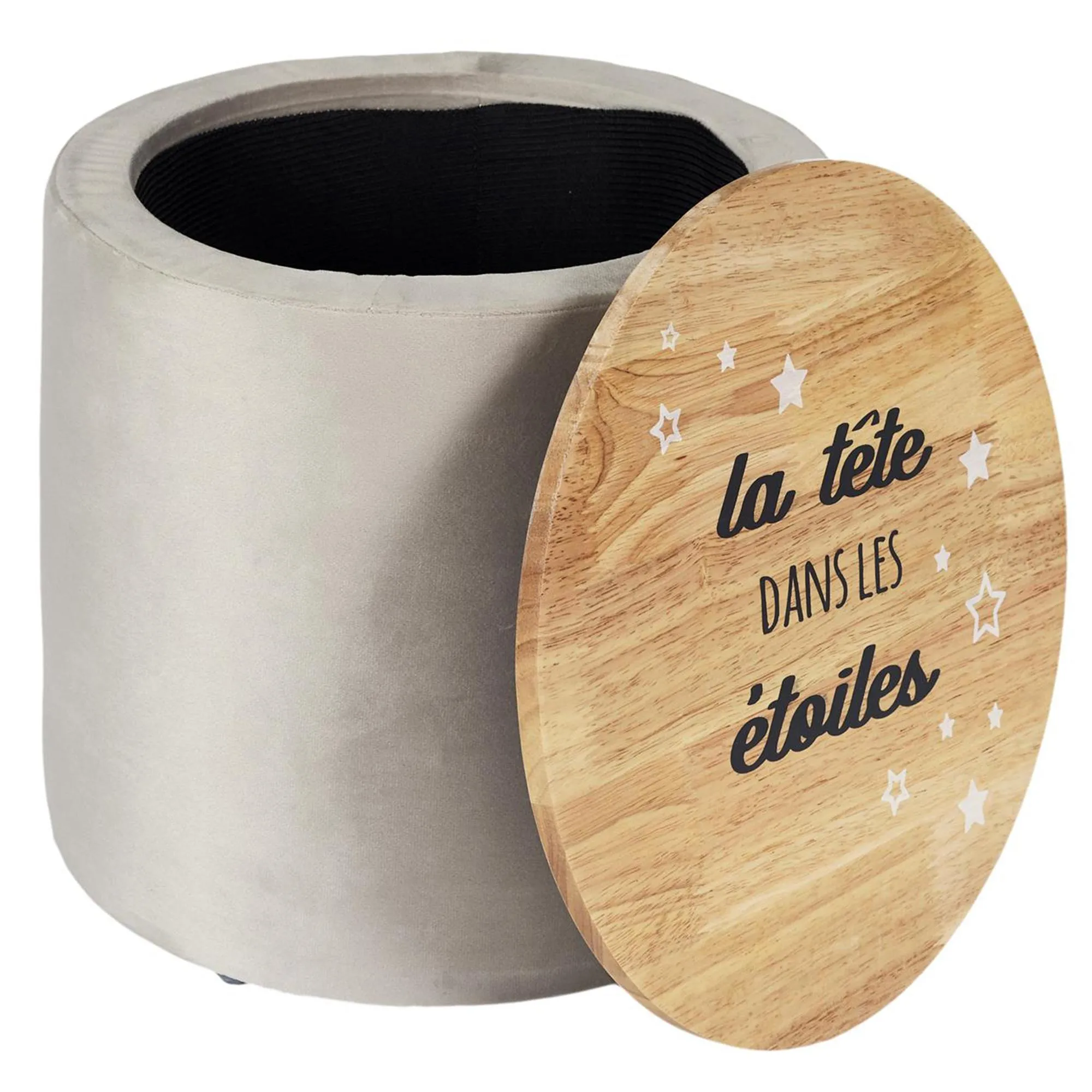 Coffre pouf enfant 30x33x50 cm LA TÊTE DANS LES ETOILES gris clair