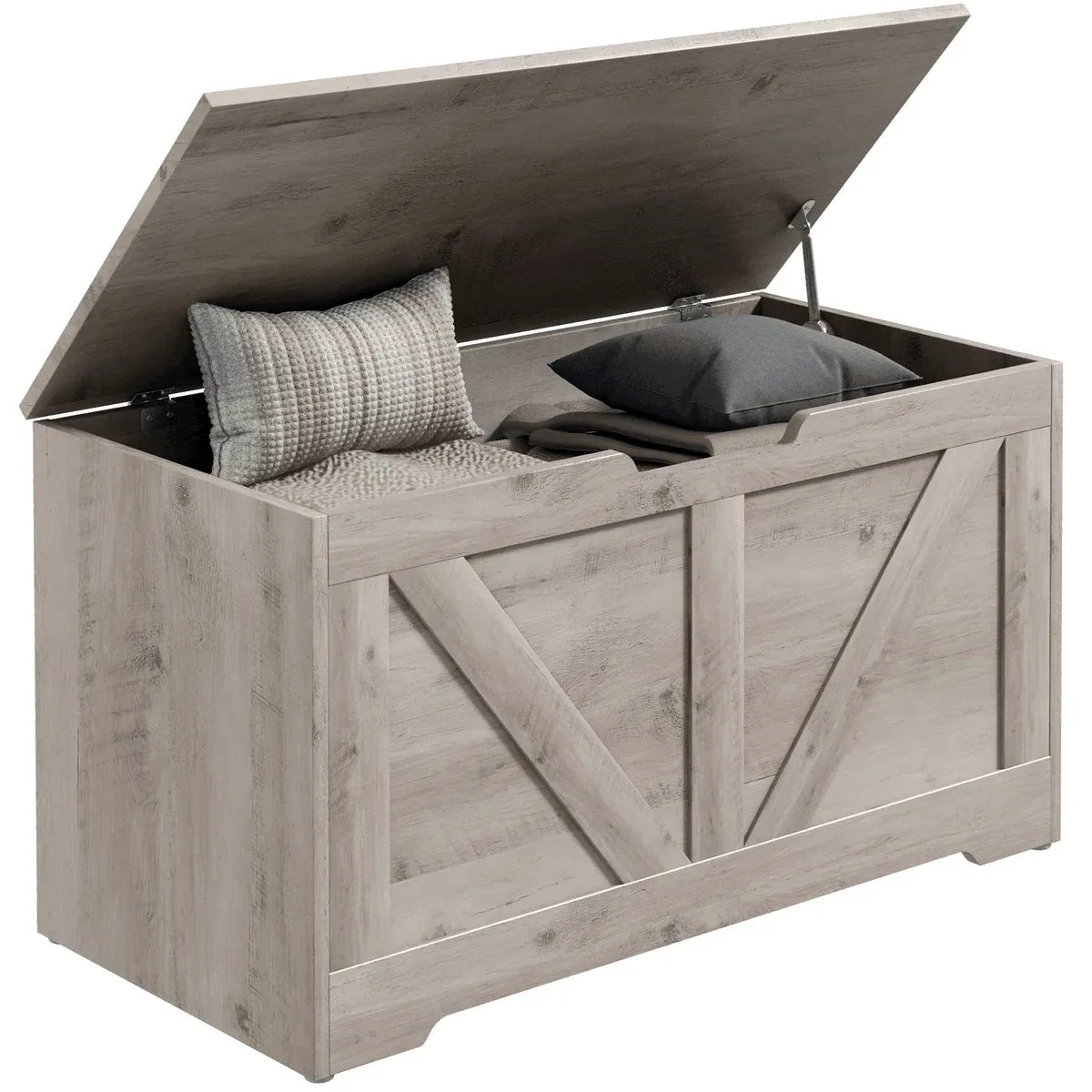 100L Home Storage Box Grey Wood-Effect with Safety Hinges