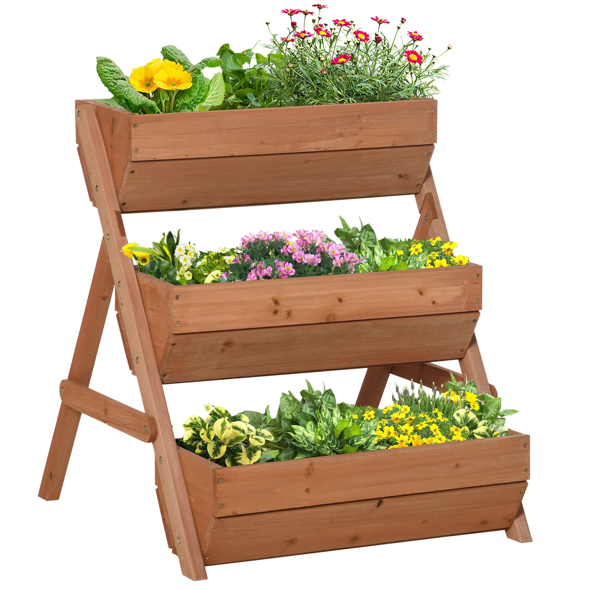 Wooden Raised Garden Bed Brown 66L 65x75x78cm 3 Tier Elevated Planter Box Kit for Flower Vegetable