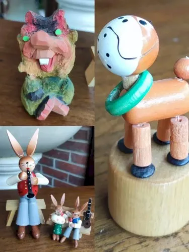 4 Anciennes Figurines Lapins Erzgebirge Allemagne Gnome Norvège Jouets Anciens