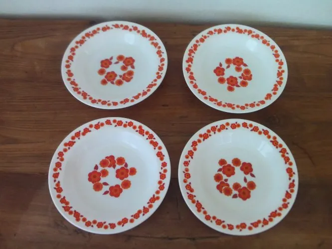 4 ASSIETTES CREUSES LOTUS ORANGE arcopal 4114 vintage fleurs