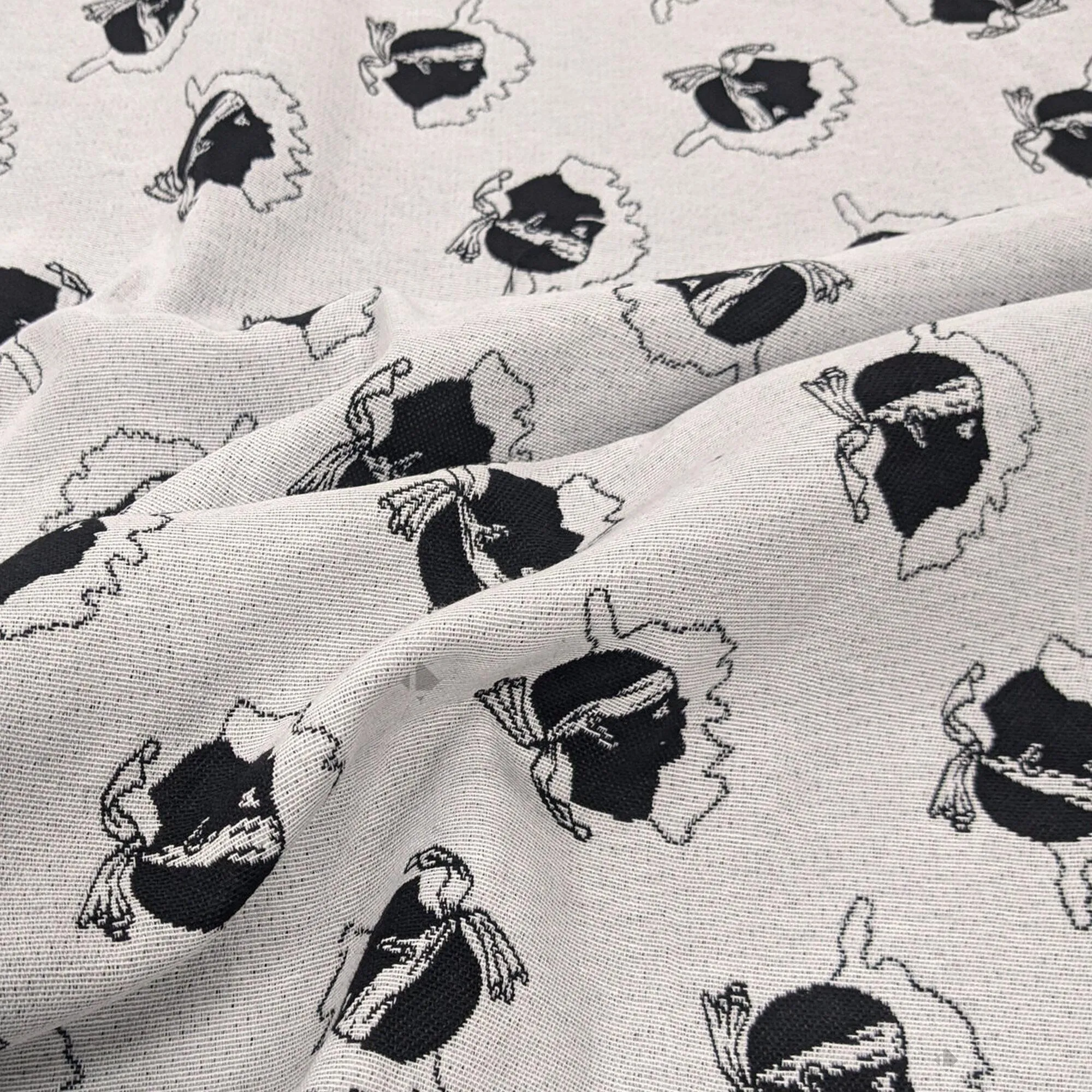 Tissu jacquard polyester et coton 232 g/m² collection CORSE blanc et noir
