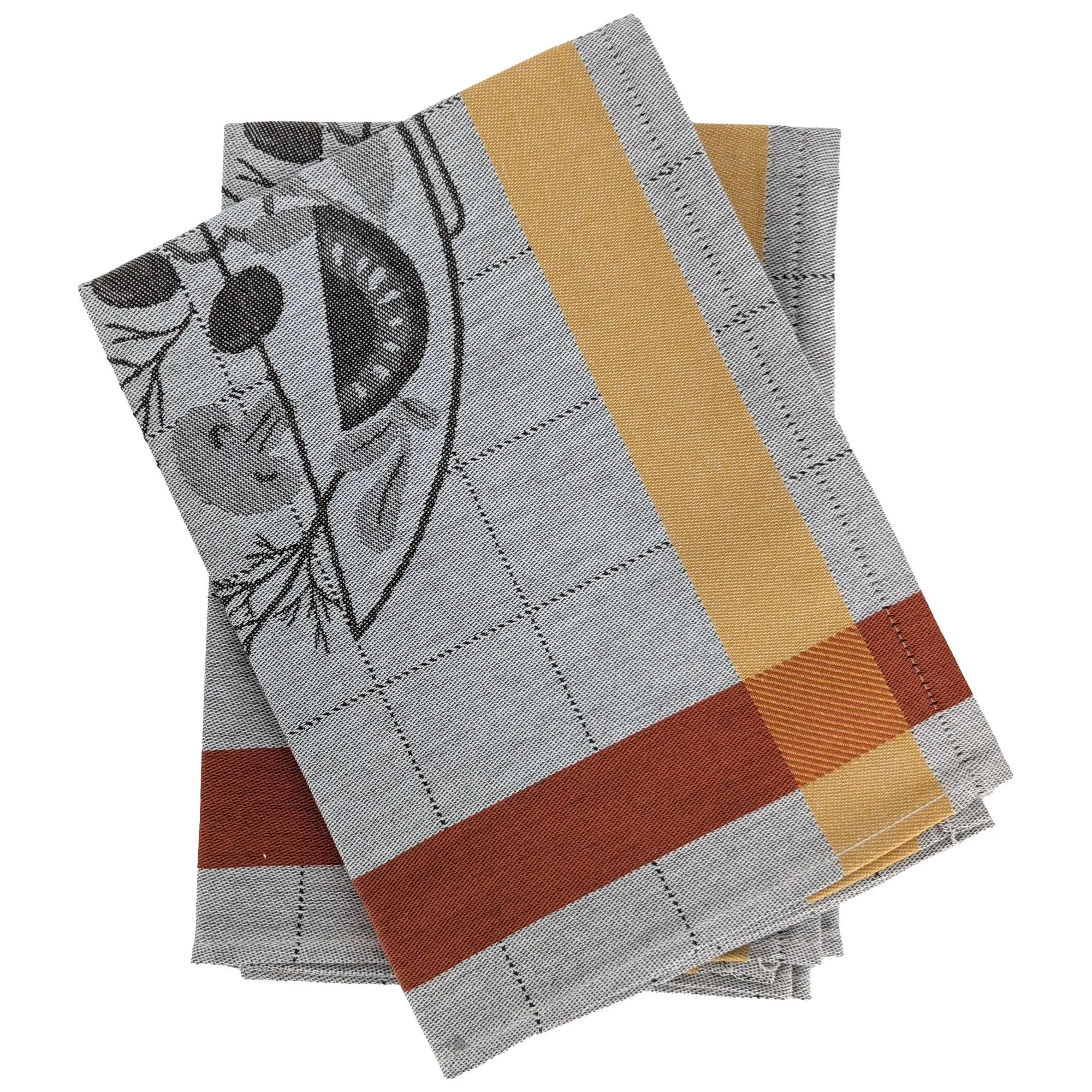 Lot de 2 torchons de cuisine 50x70 cm 100% coton SALAD motif thème salade marron