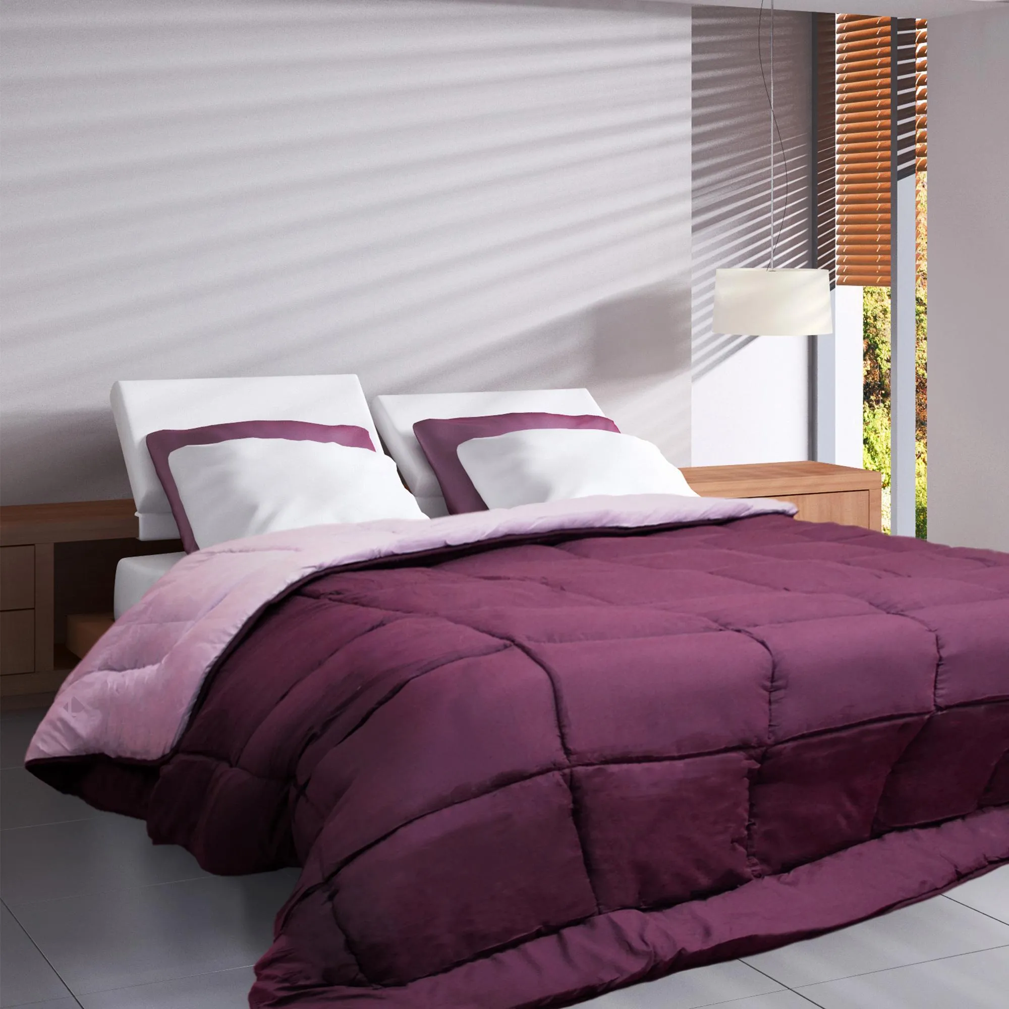 Couette hiver 140x200 cm COCOON BICOLORE Prune/Parme garnissage fibre polyester 400 g/m2
