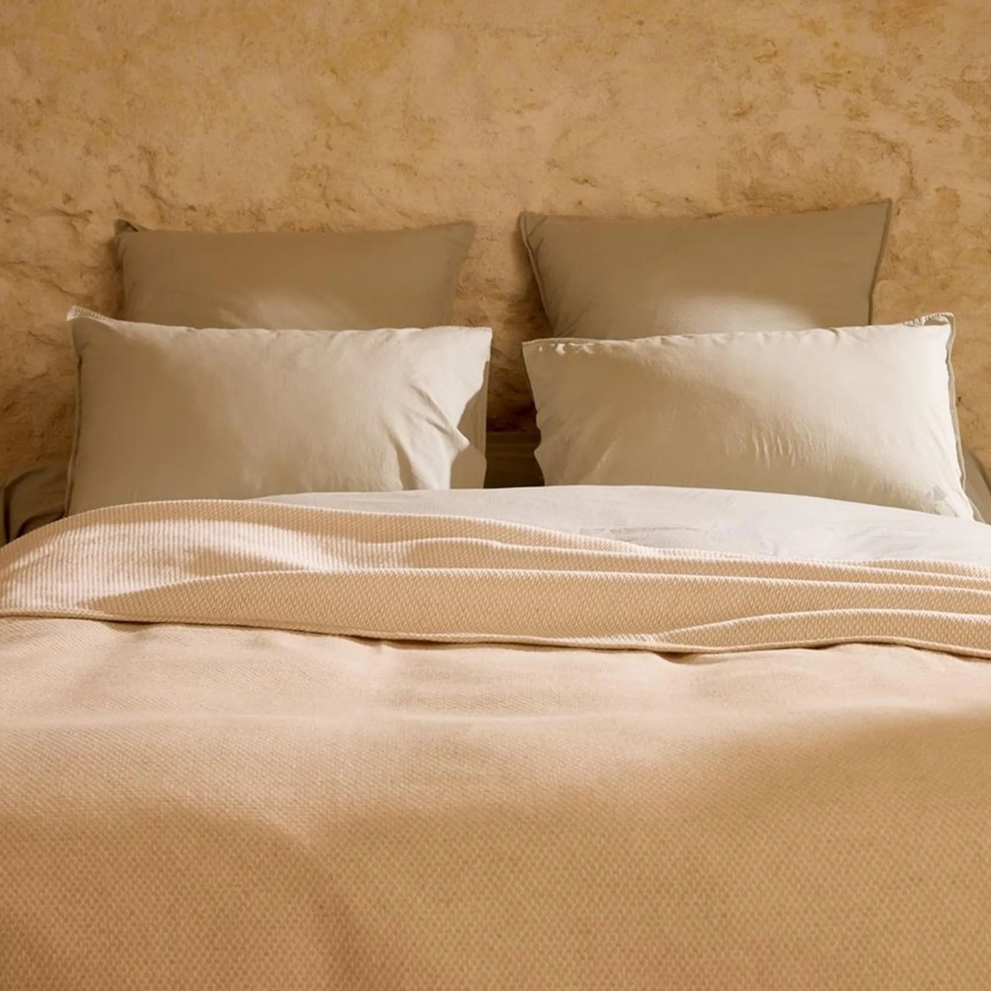 Dessus de lit 230x250 cm coton et lin mélangés CABOURG écru naturel