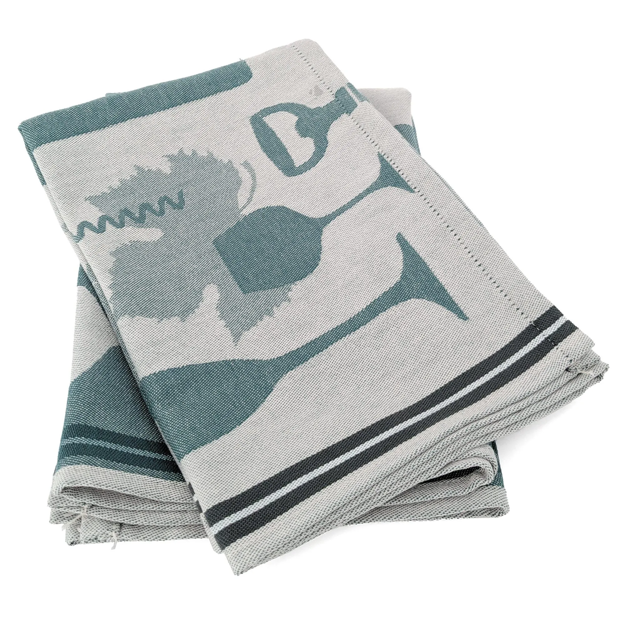 Lot de 2 torchons de cuisine pur coton 50x70 cm VITIS motifs viticole vert