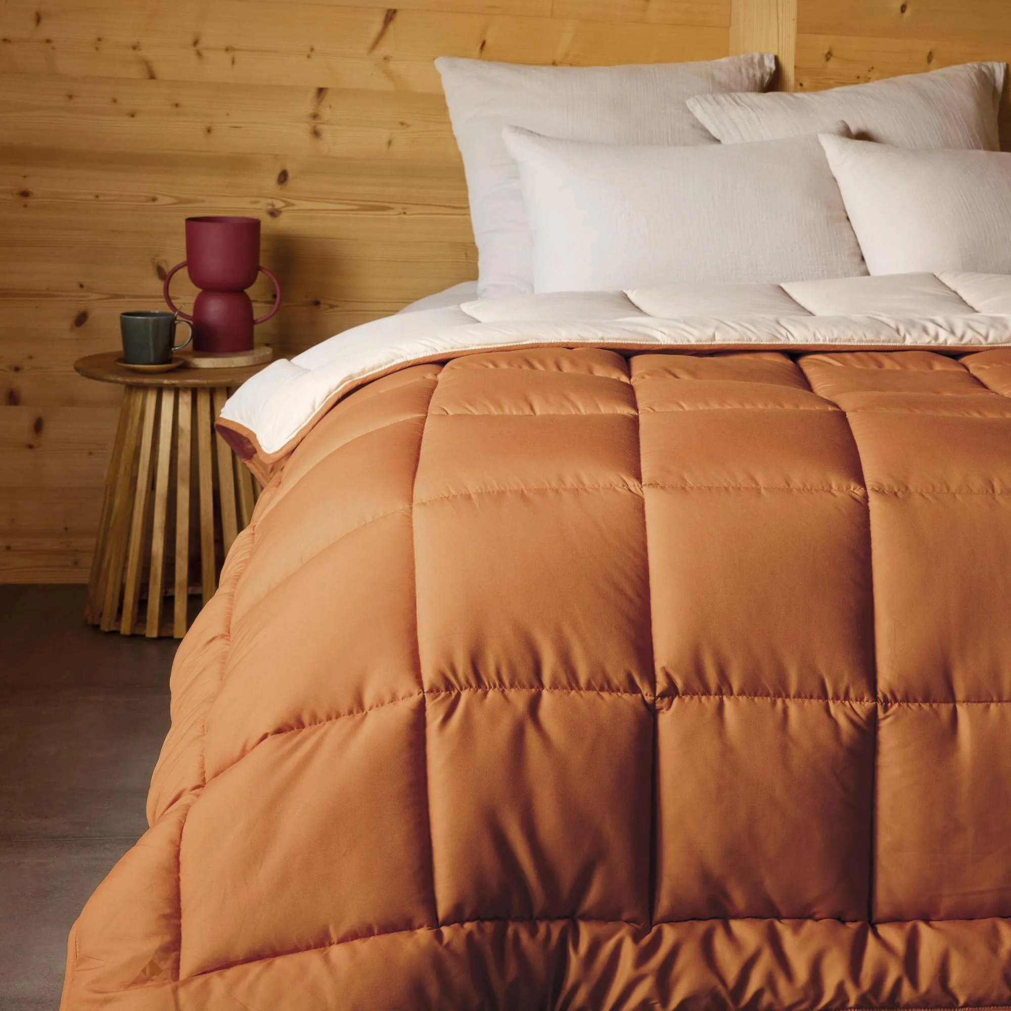 Couette hiver 240x220 cm COCOON BICOLORE Marron Ocre/Galet garnissage fibre polyester 400 g/m2
