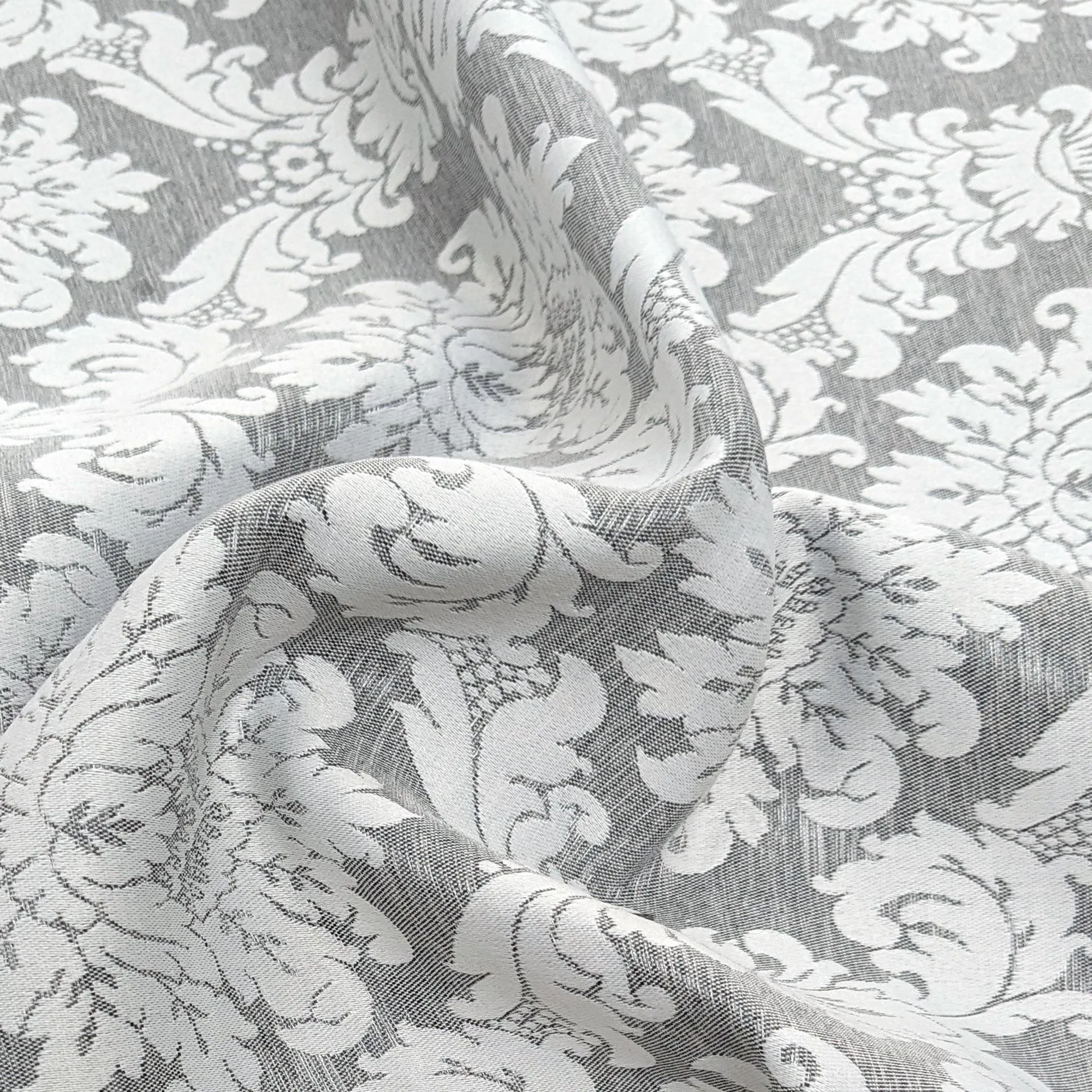 Tissu jacquard tissé teint RICHELIEU motif damassé polyester gris acier