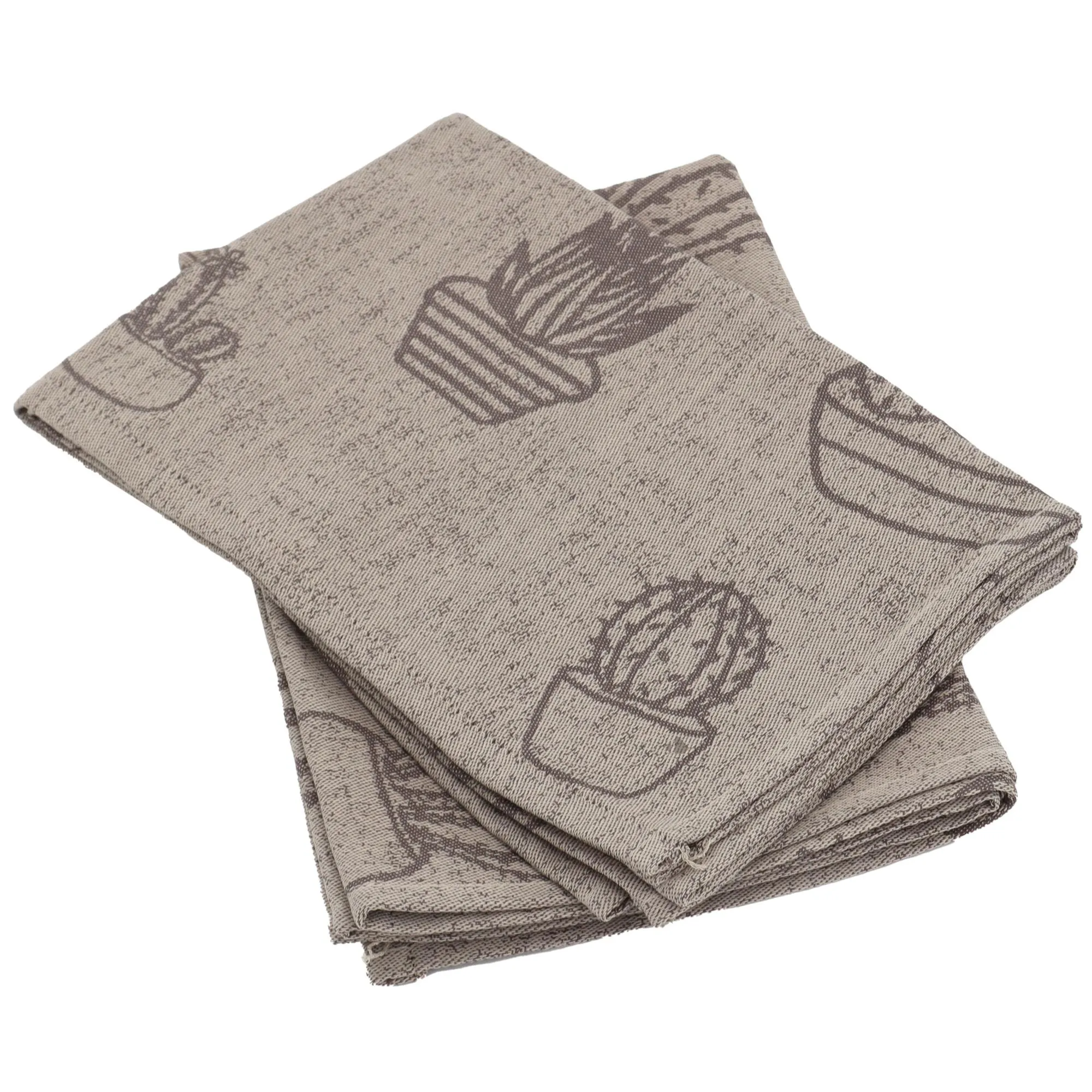 Lot de 2 torchons de cuisine toile 50x70 cm coton CACTUS marron