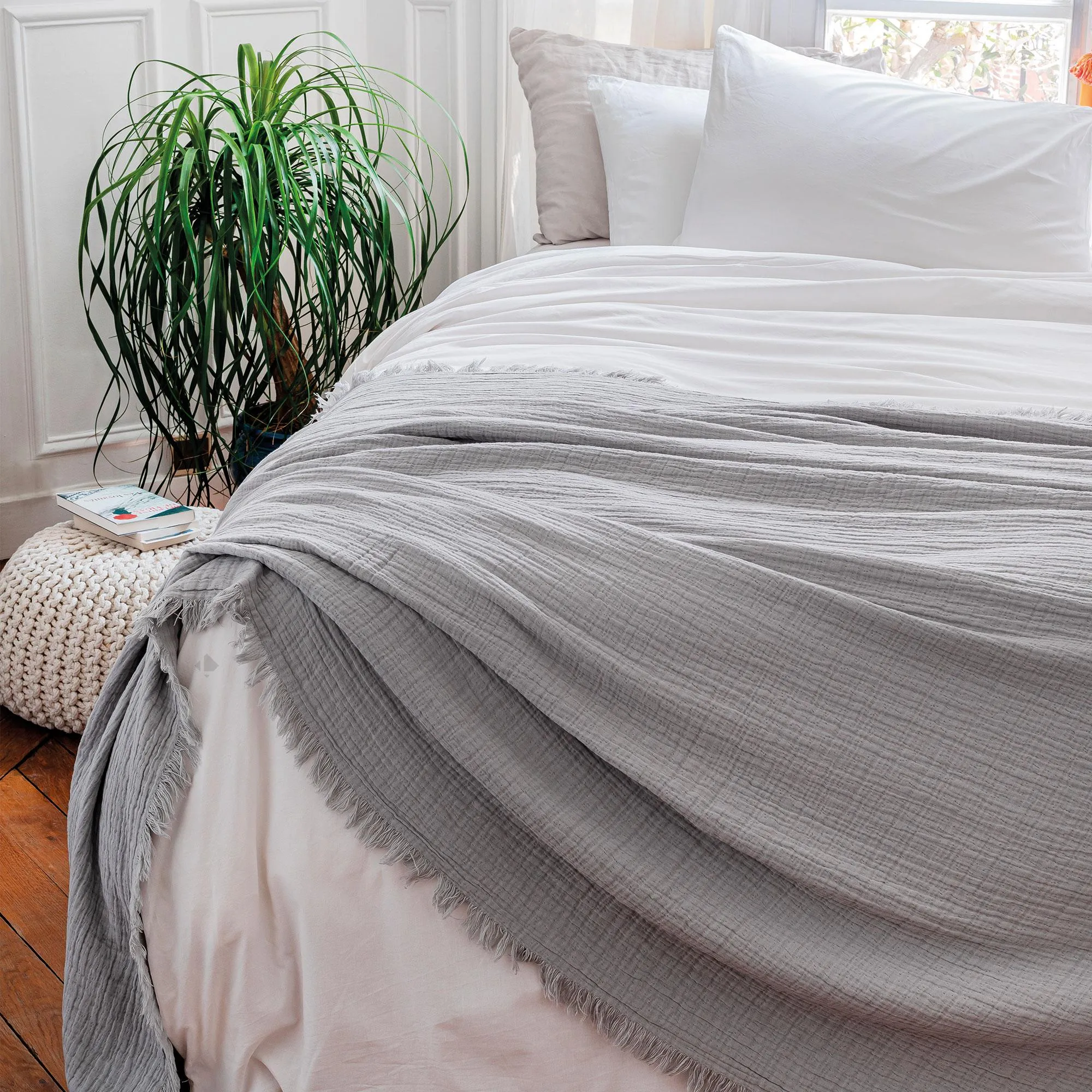 Dessus de lit 180x250 cm BREHAT 100% gaze de coton gris flanelle