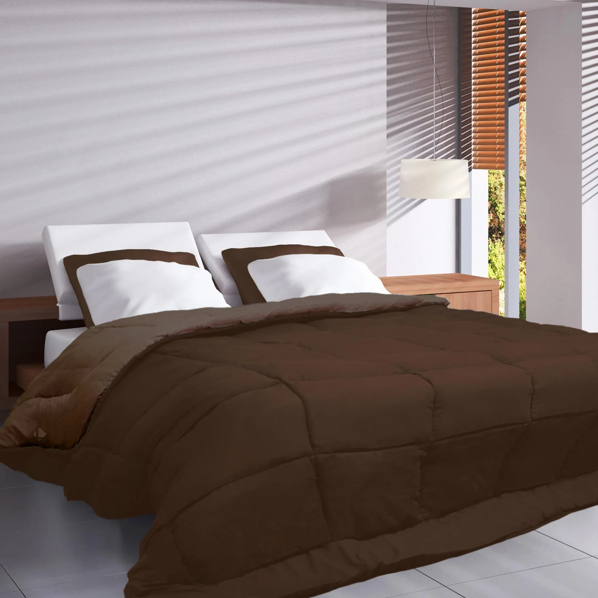 Couette hiver 240x220 cm COCOON BICOLORE Chocolat/Moka garnissage fibre polyester 400 g/m2