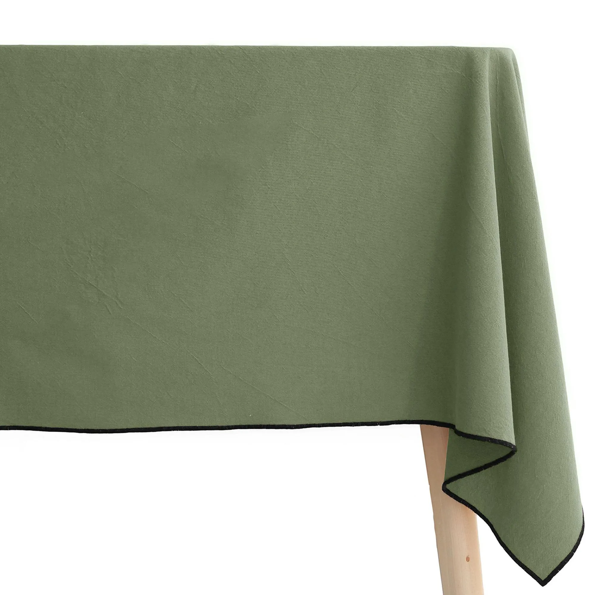 Nappe rectangulaire 100% coton lavé 160x300 cm HONO vert mousse