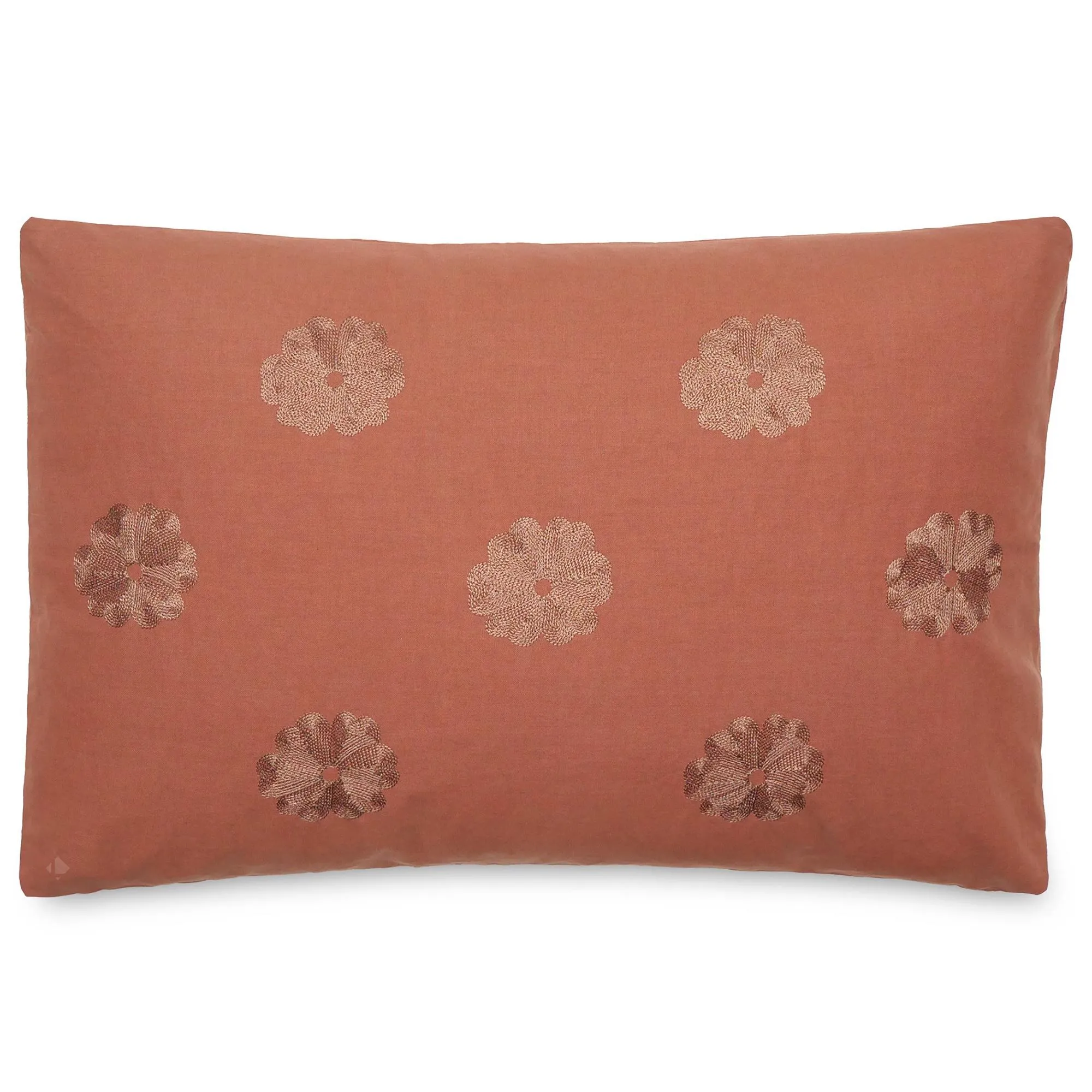 Housse de coussin 50% lin 50% coton 40x60 cm LEONIE marron terre cuite broderie fleurs