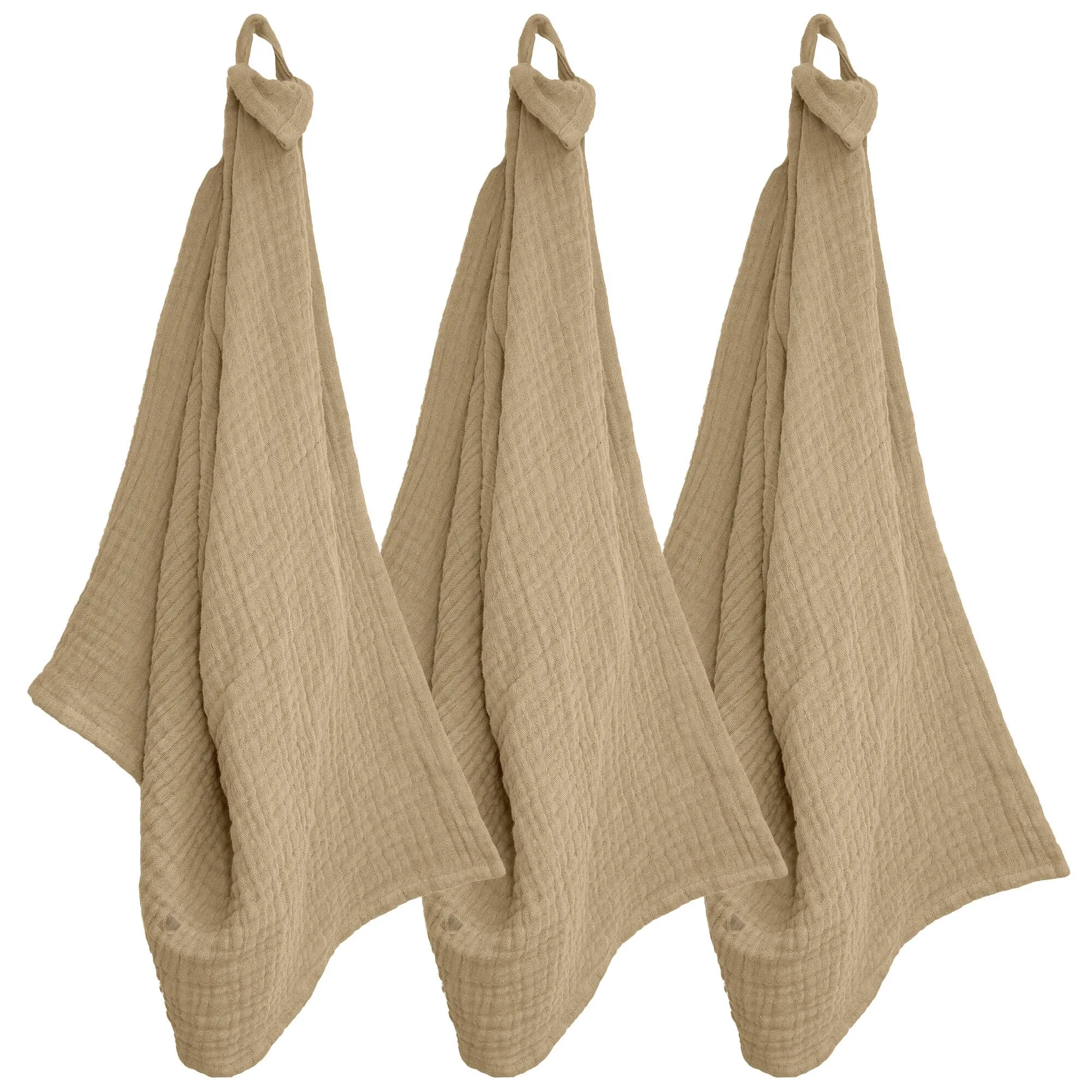 Trio de torchon de cuisine 40x60 cm mousseline de coton KEA TABLE marron camel