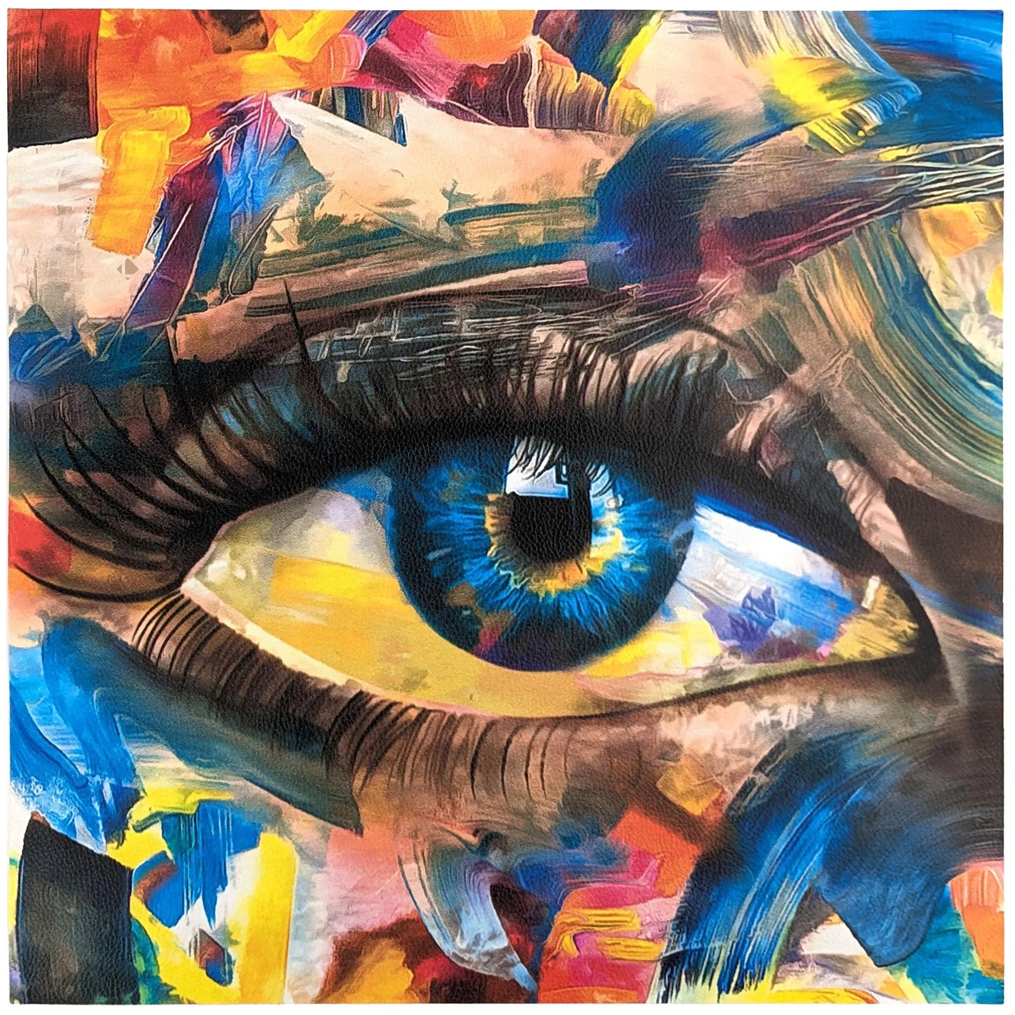 Carré de tissu similicuir 44x44 cm KARIA motif oeil spirituel multicolore