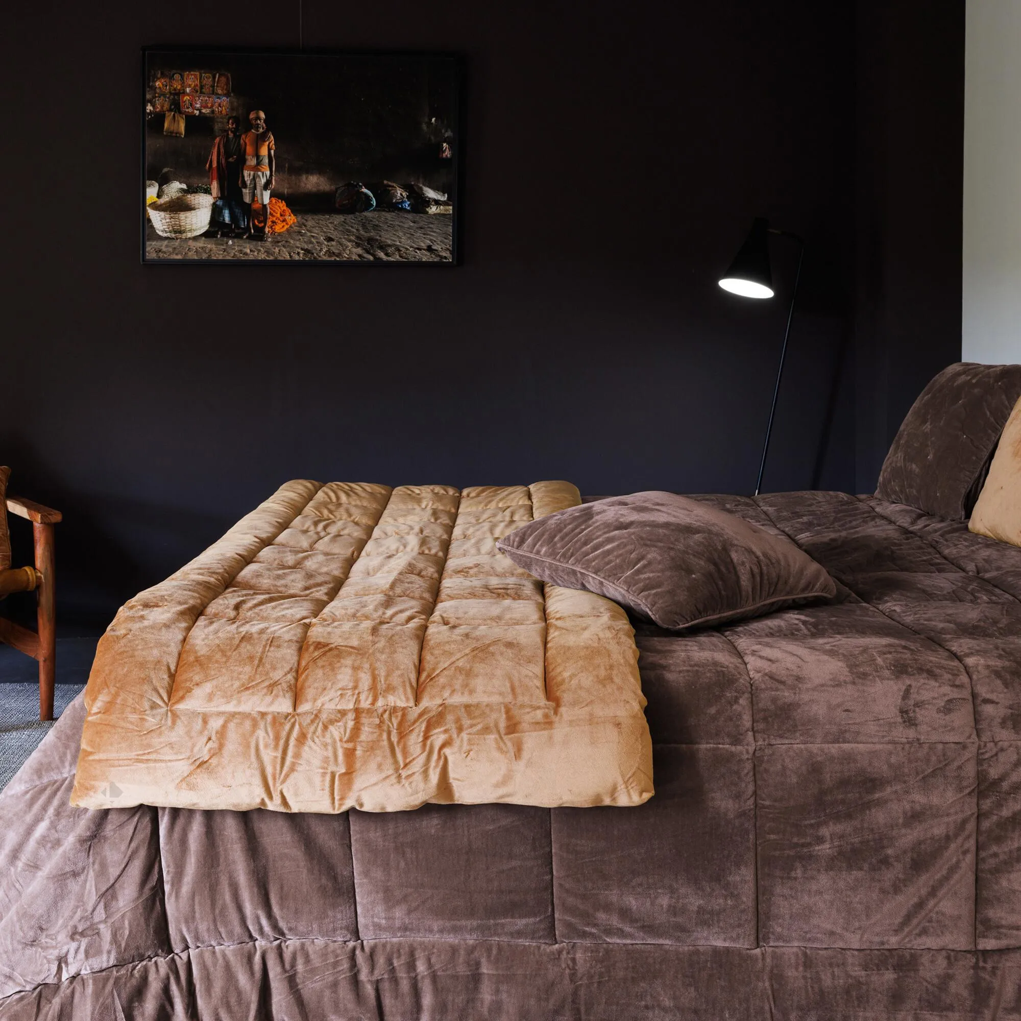 Couvre-lit 180x240 moki en velours de polyester piquage carreau Bison