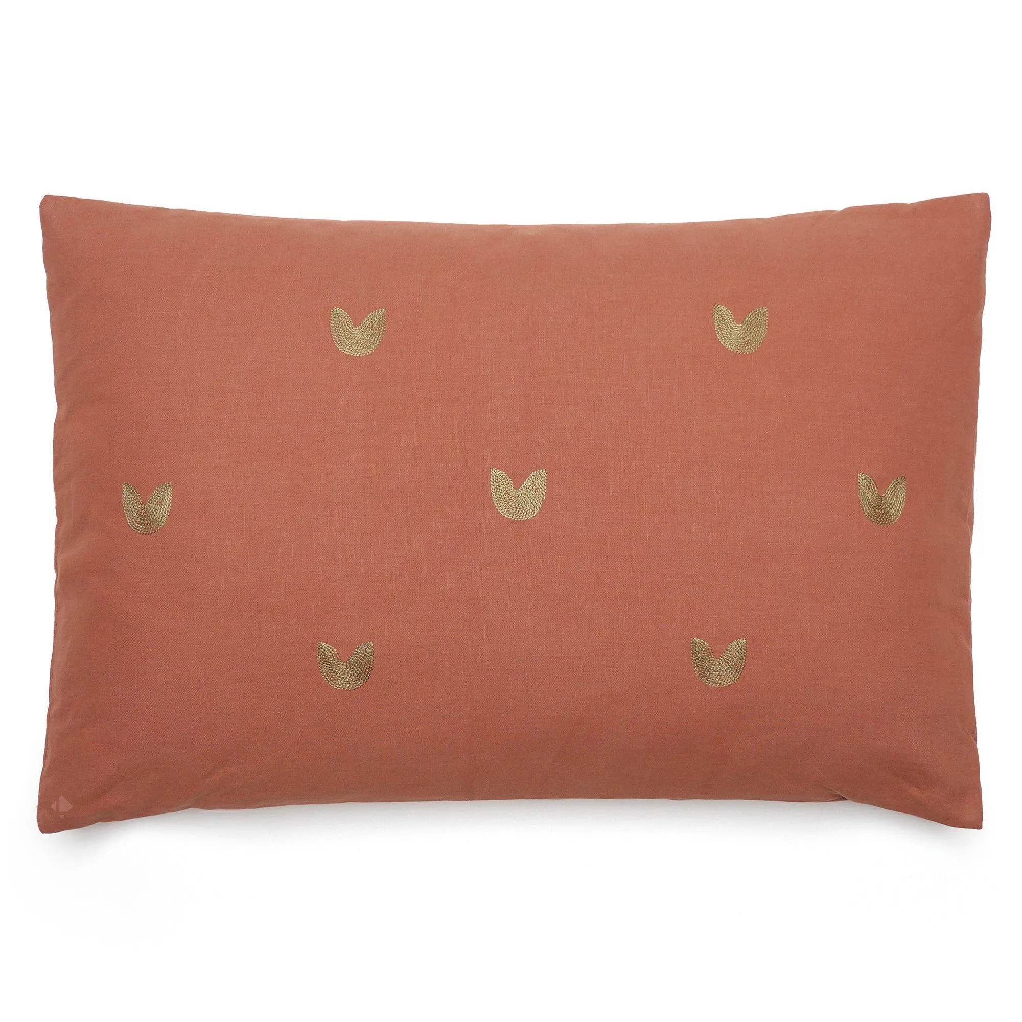 Housse de coussin 50% lin 50% coton 40x60 cm LEONIE marron terre cuite broderie feuilles
