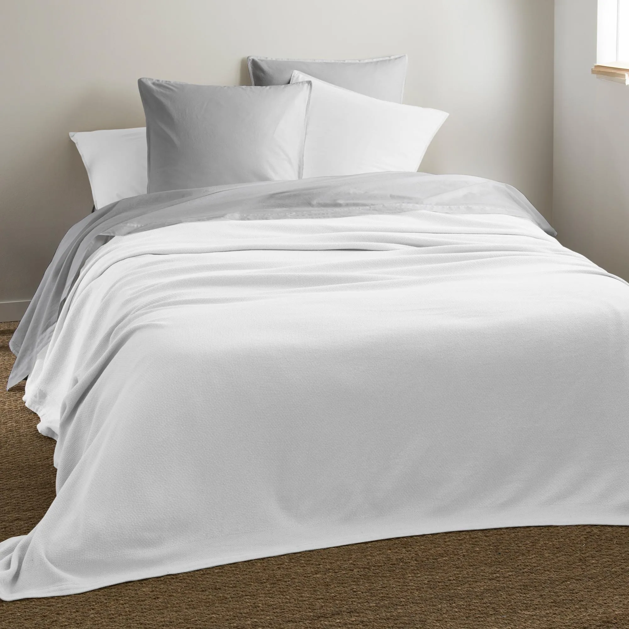 Couverture été 240x260 cm 100% coton recyclé 365 g/m2 RIVIERA blanc