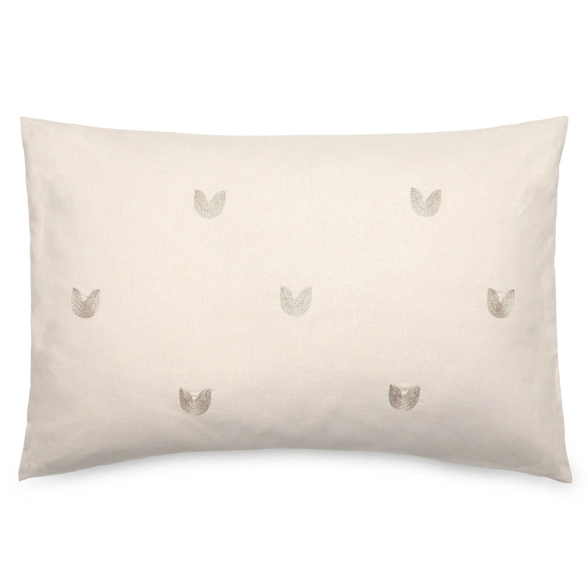 Housse de coussin 50% lin 50% coton 40x60 cm LEONIE beige ficelle broderie feuilles