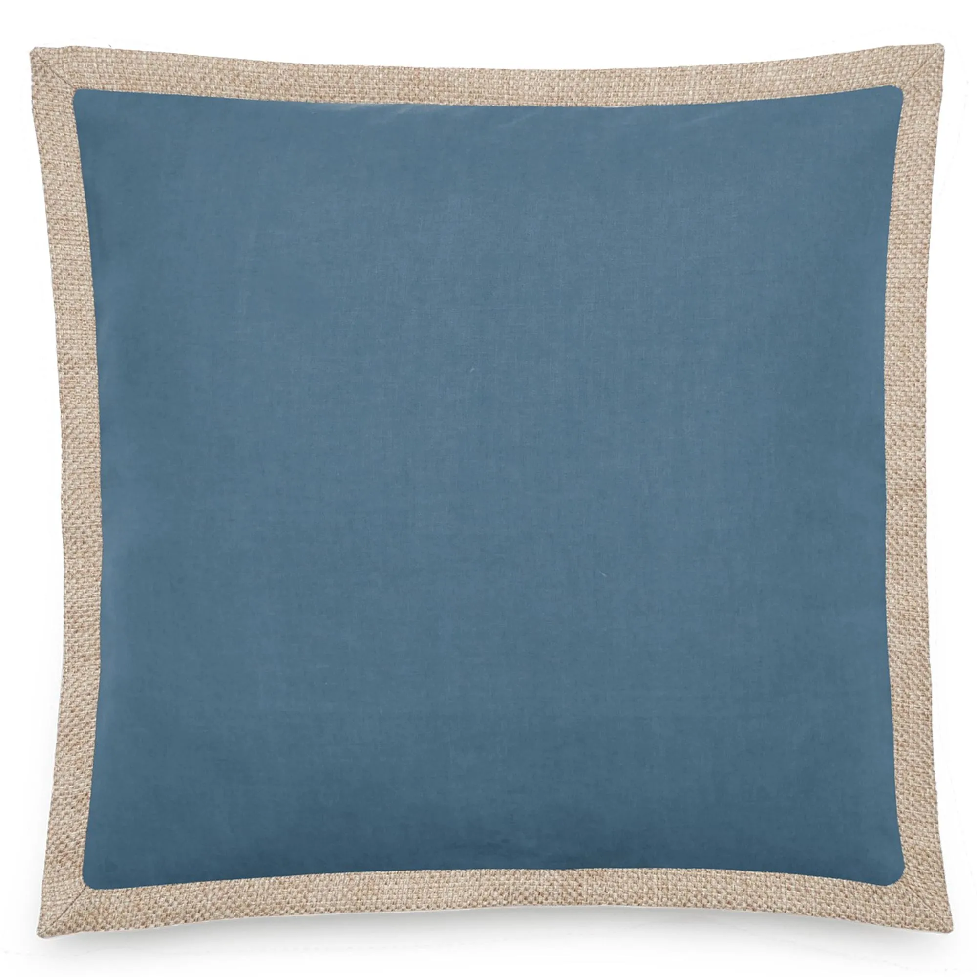 Housse de coussin coton et lin 45x45 cm LUZIA finition volant en jute bleu marine