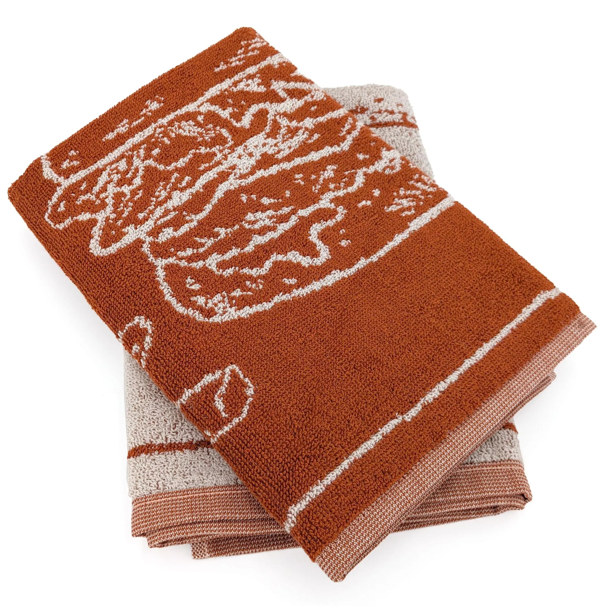 Lot de 2 torchons de cuisine pur coton motif fromage 50x50 cm BURGER orange