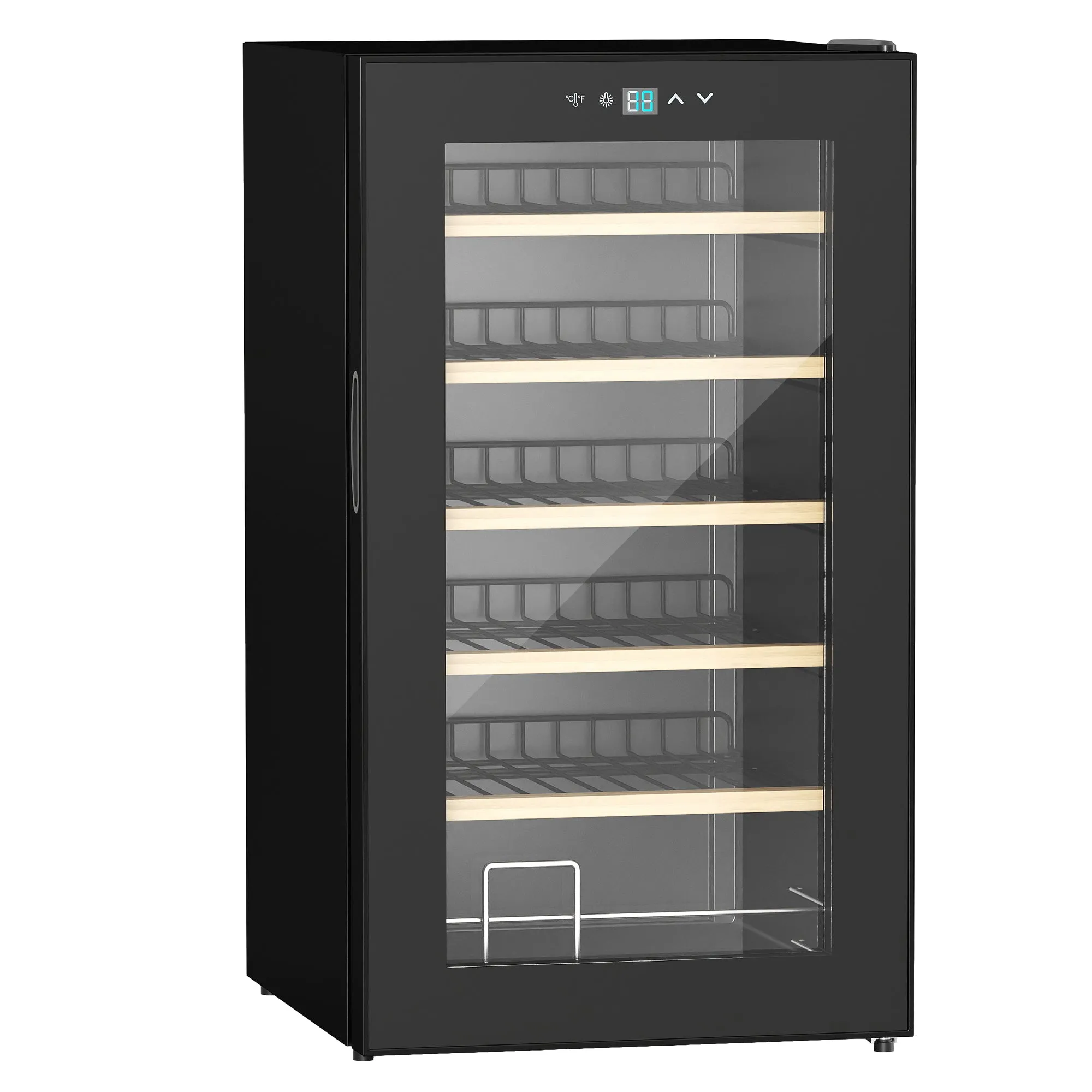 Wine Fridge 24 Bottle 65 Litre 43cm Freestanding Wine Cooler Fridge with Glass Door LED Light Digital Touch Screen Temperature Control, Black