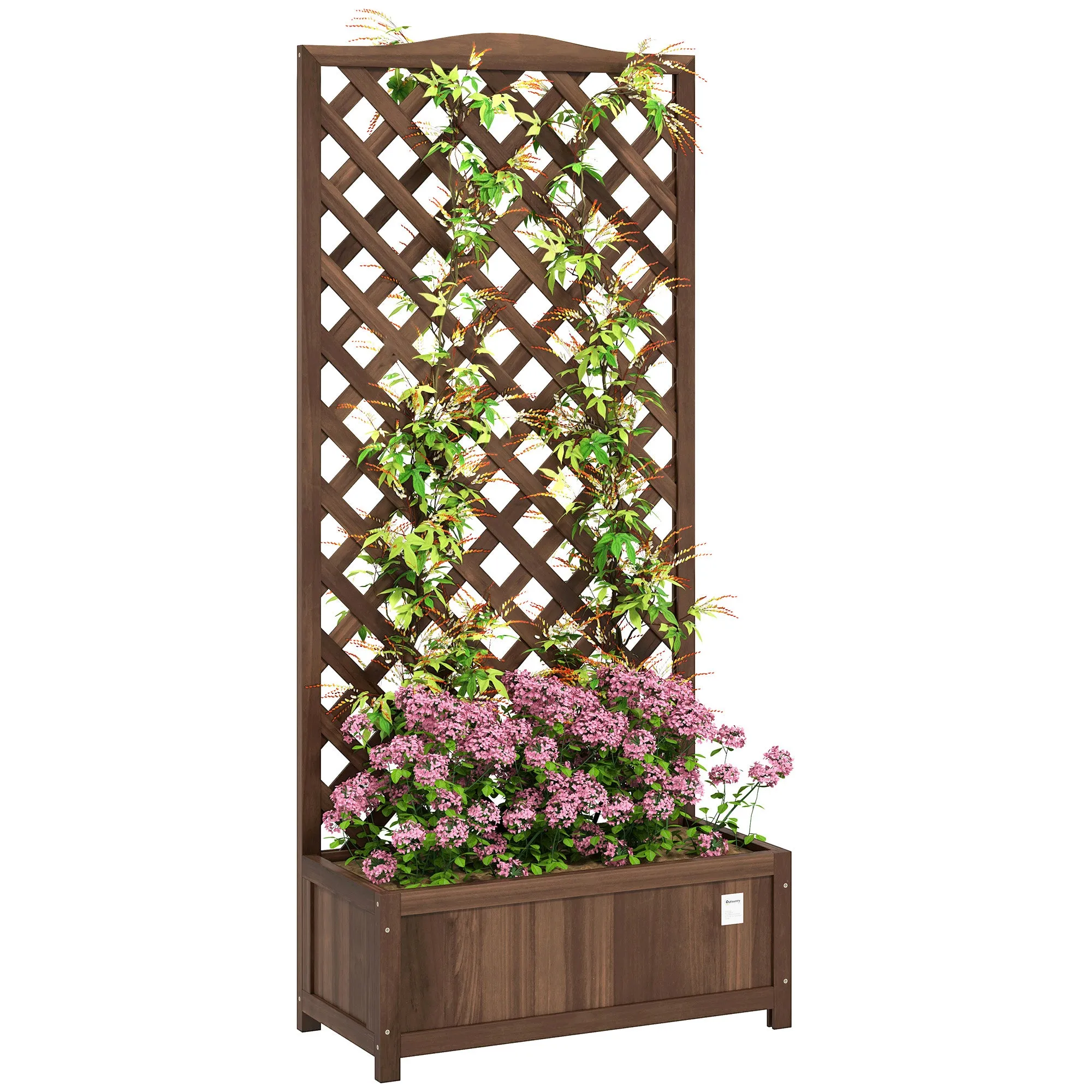 Wooden Garden Planter Box Dark Brown 53L 76cm x 36cm x 170cm with Trellis Free Standing Raised Bed