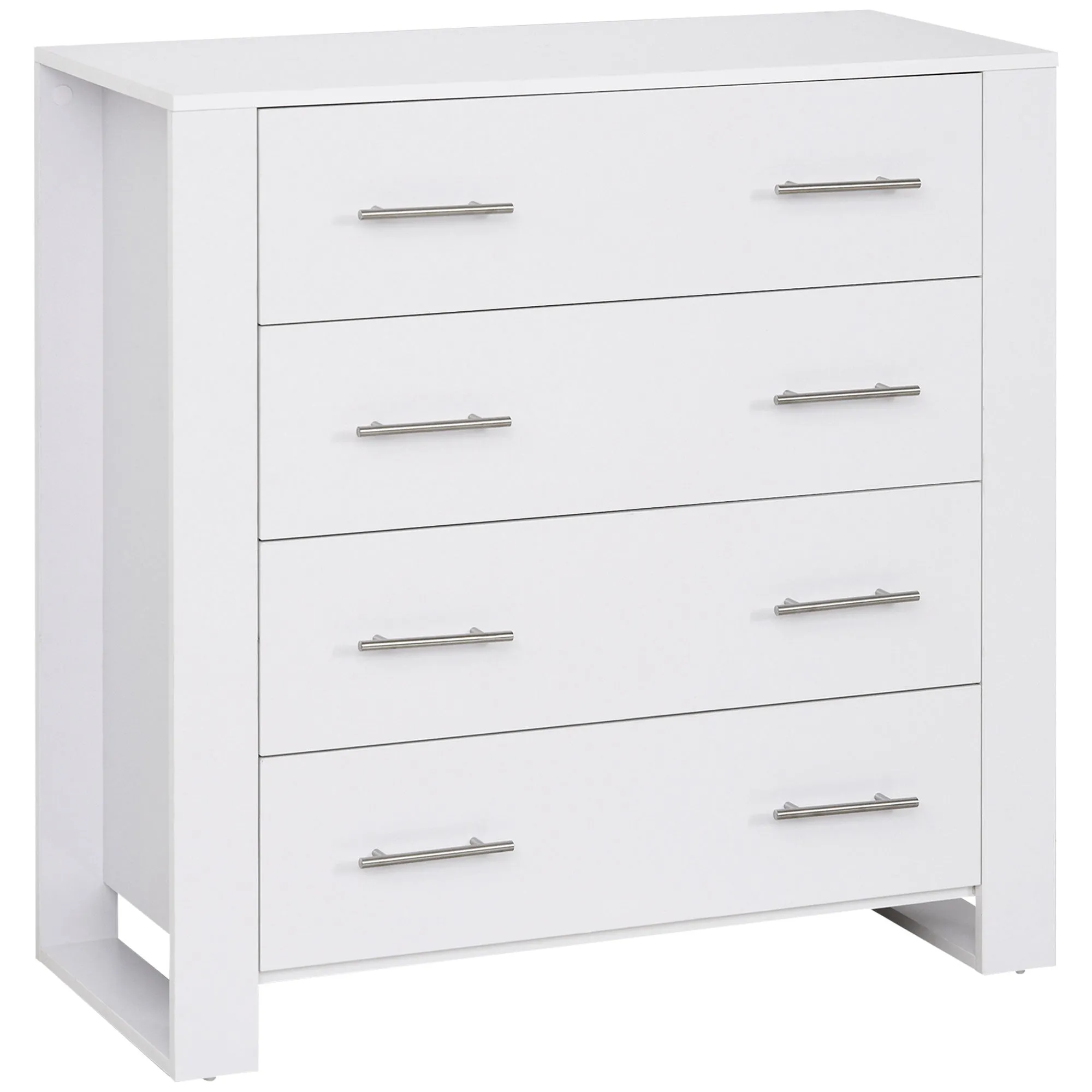 Chest Of 4 Drawers White Storage Cabinet Bedroom Clothes with Metal Handles Base Freestanding Unit Furnishing Living Room