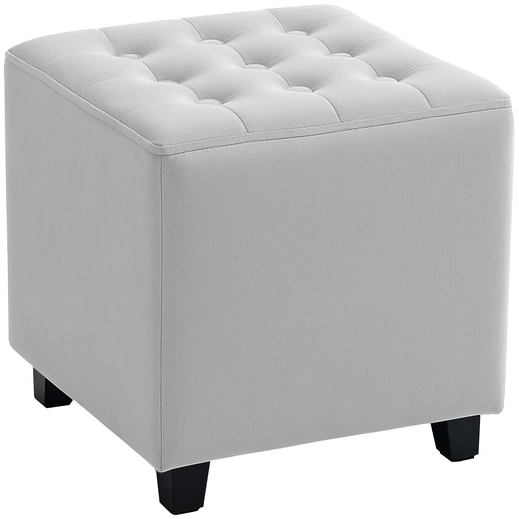 Velvet-Feel Square Ottoman Light Grey
