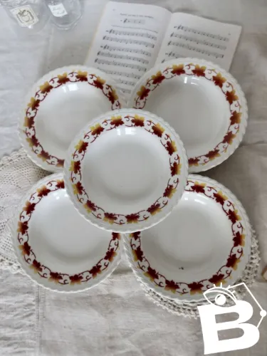 5 assiettes creuses vintage en faïence lAmandinoise modèle Carnac