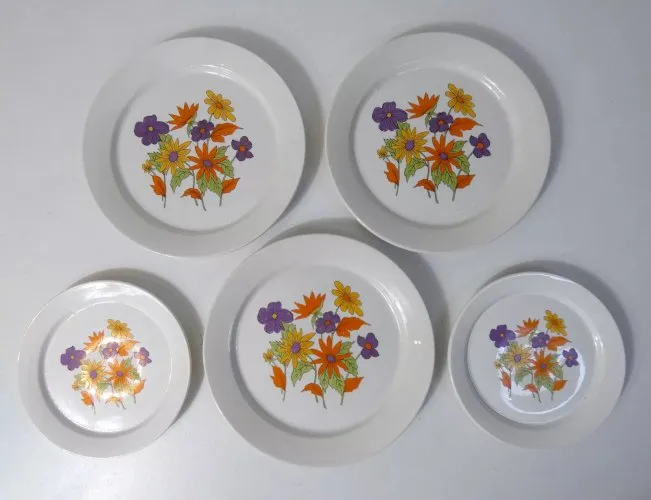5 assiettes en faïence fleurie orange W.Germany vintage