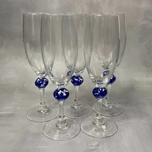 5 verre flute à champagne ARC LUMINARC boule marbré bleu blanc bolw blue marble
