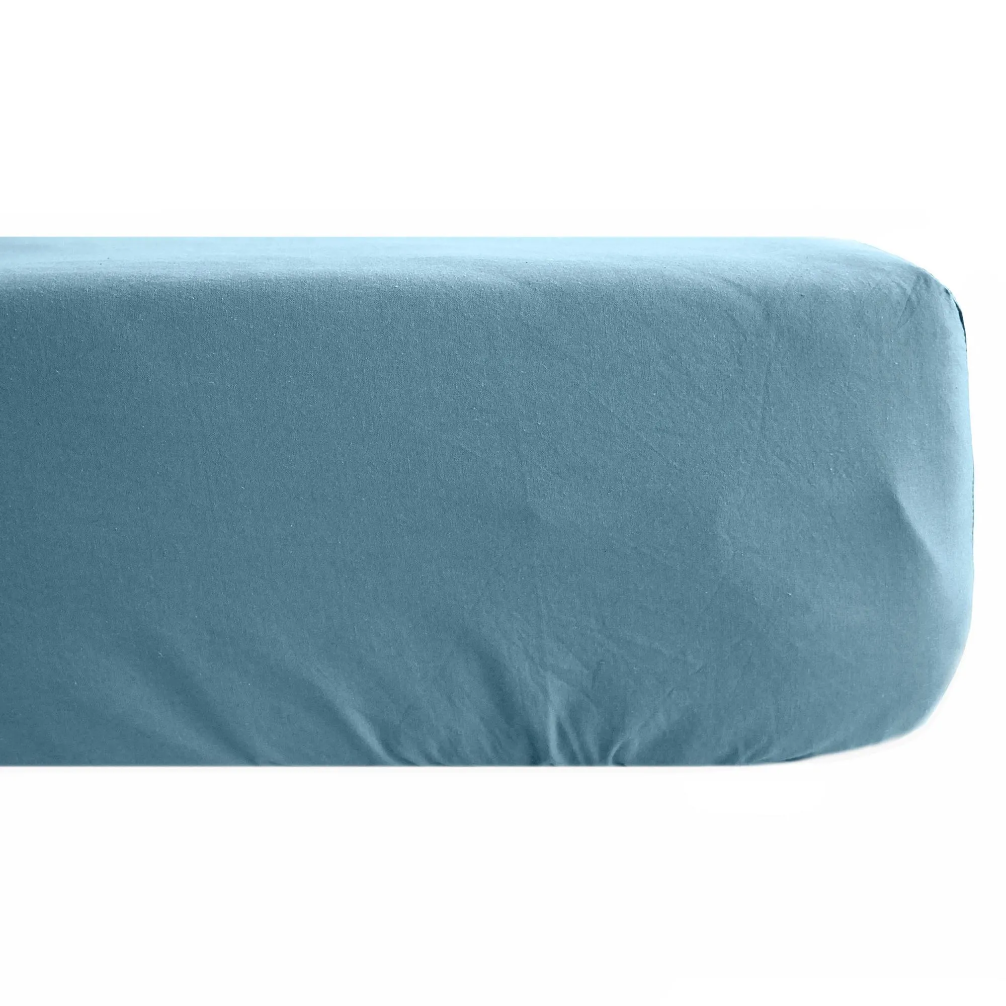 Drap housse 140x190 cm pur coton lavé PALACE bleu topaze