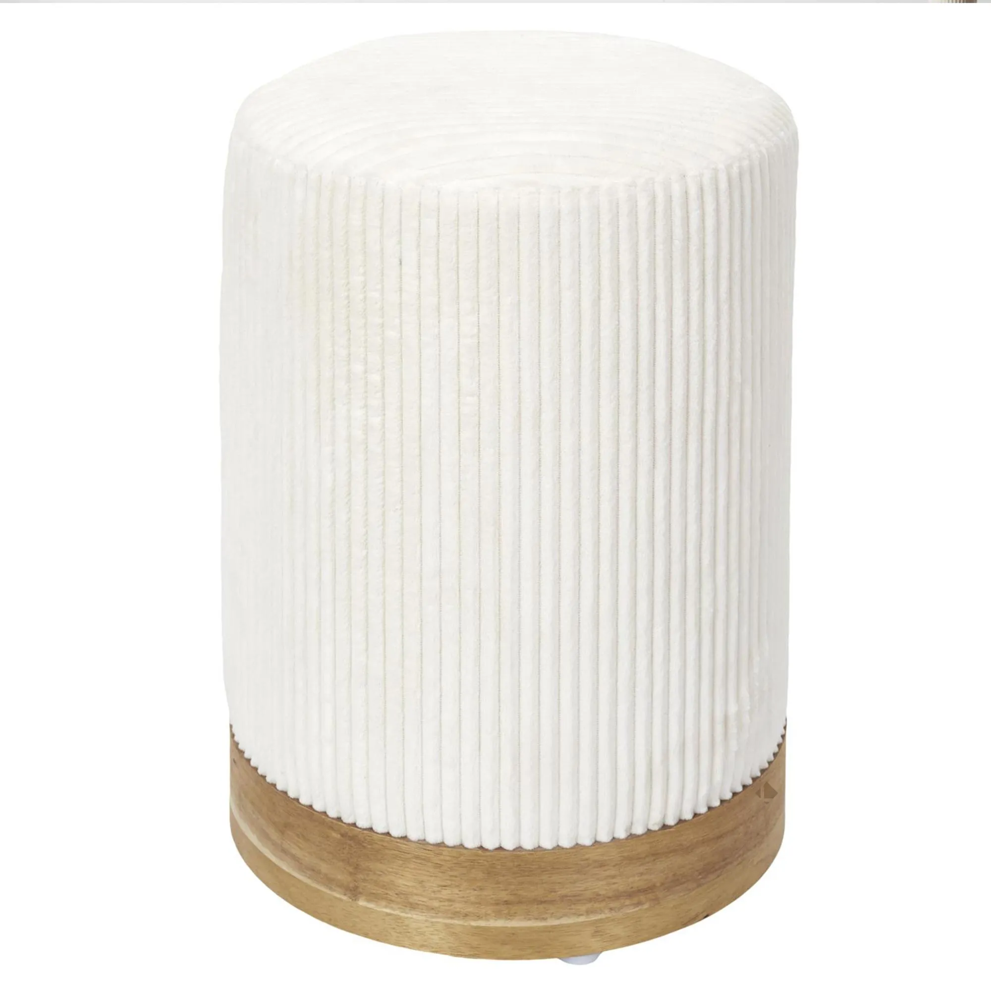 Pouf côtelé forme cylindre 30x40x30 cm collection MOANA coloris blanc