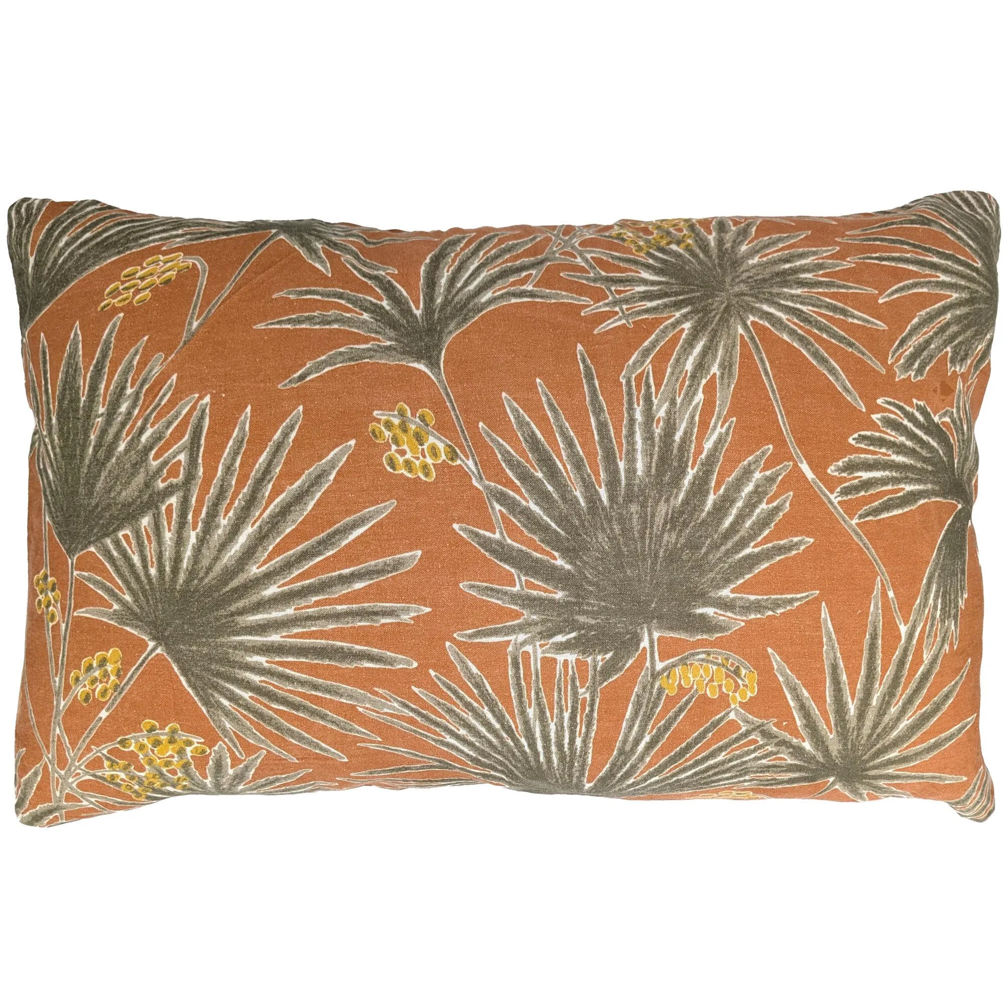 Housse de coussin 40x60 cm lin lavé motif végétal PALAWAN Terracotta