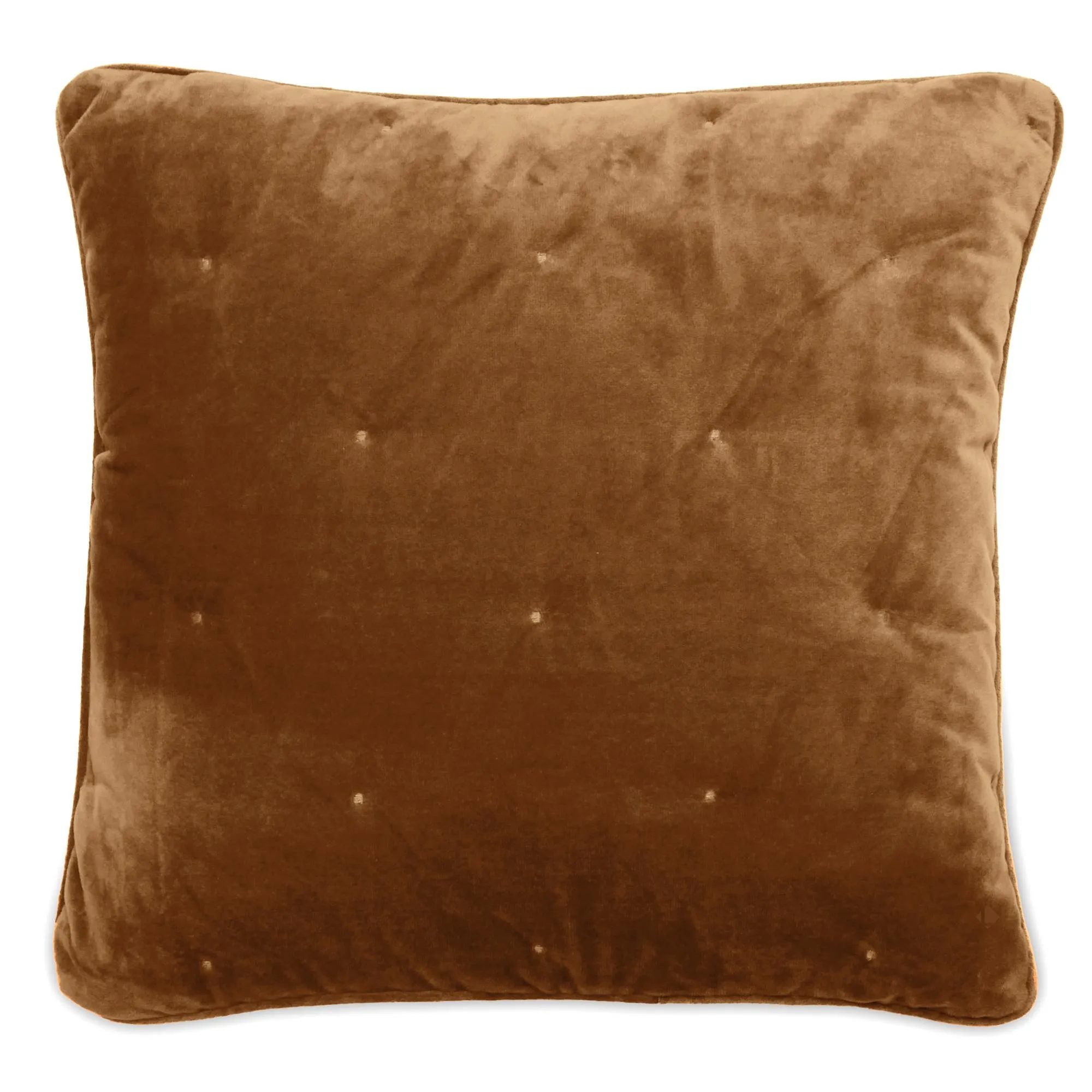 Housse de coussin 45x45 GIPSY velours piquage points brodés marron Camel