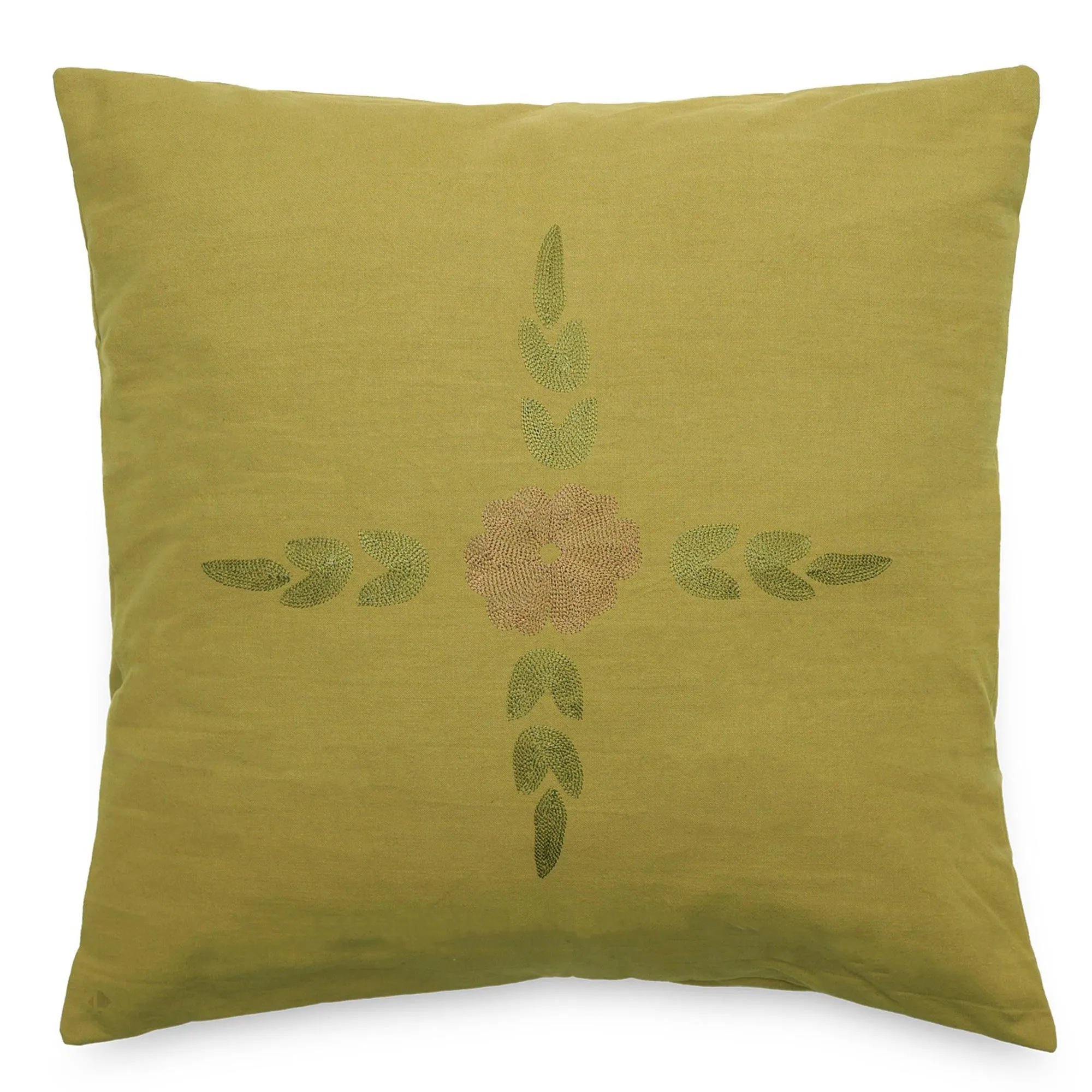 Housse de coussin 50% lin 50% coton 45x45 cm LEONIE jaune jasmin broderie bouquet