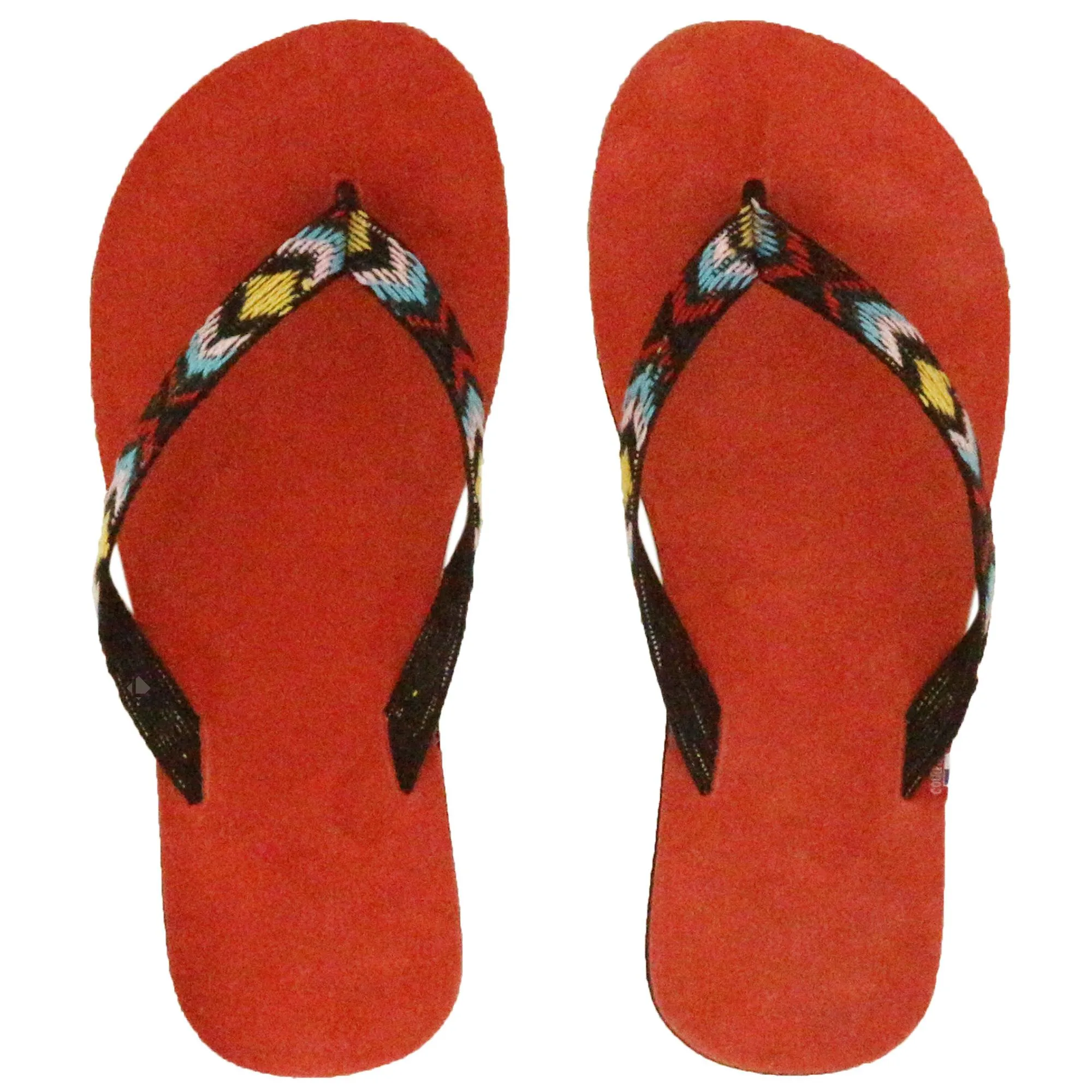 Tong en cuir motif ikat MAYA taille 34/35 rouge Corail