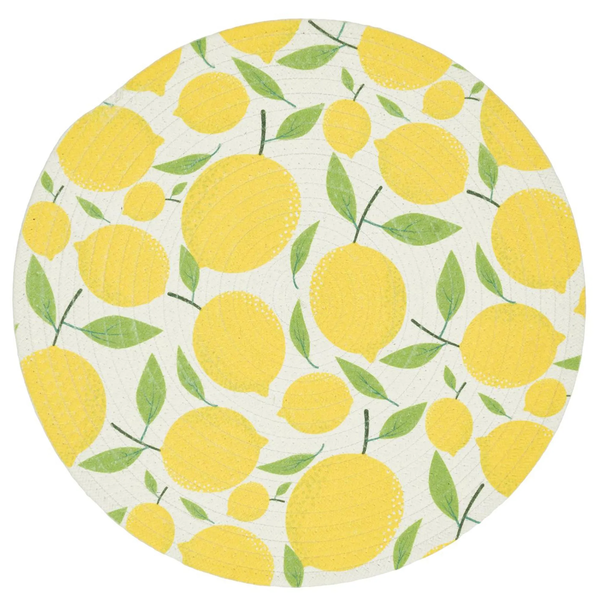 Lot de 2 sets de table en polyester rond 38 cm collection LIMONE motifs citrons jaune