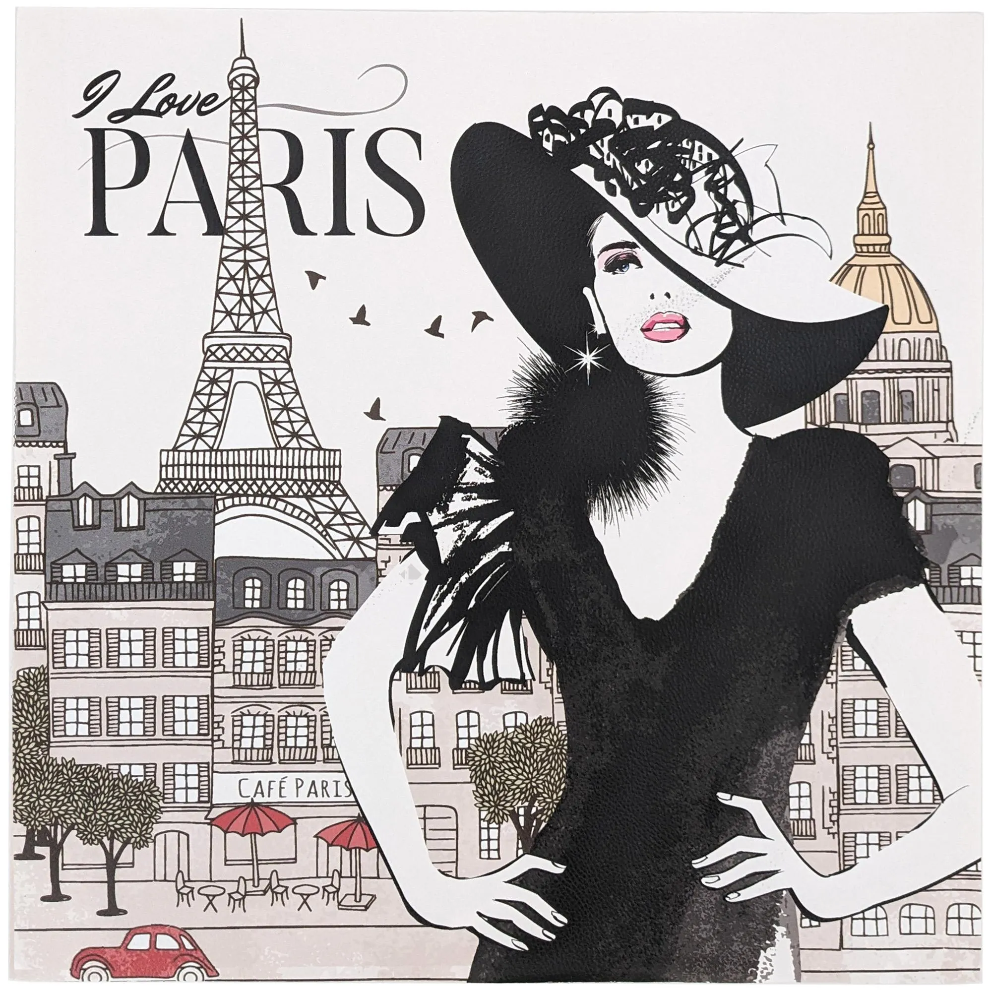 Carré de tissu similicuir 44x44 cm KARIA Audrey à Paris noir et blanc