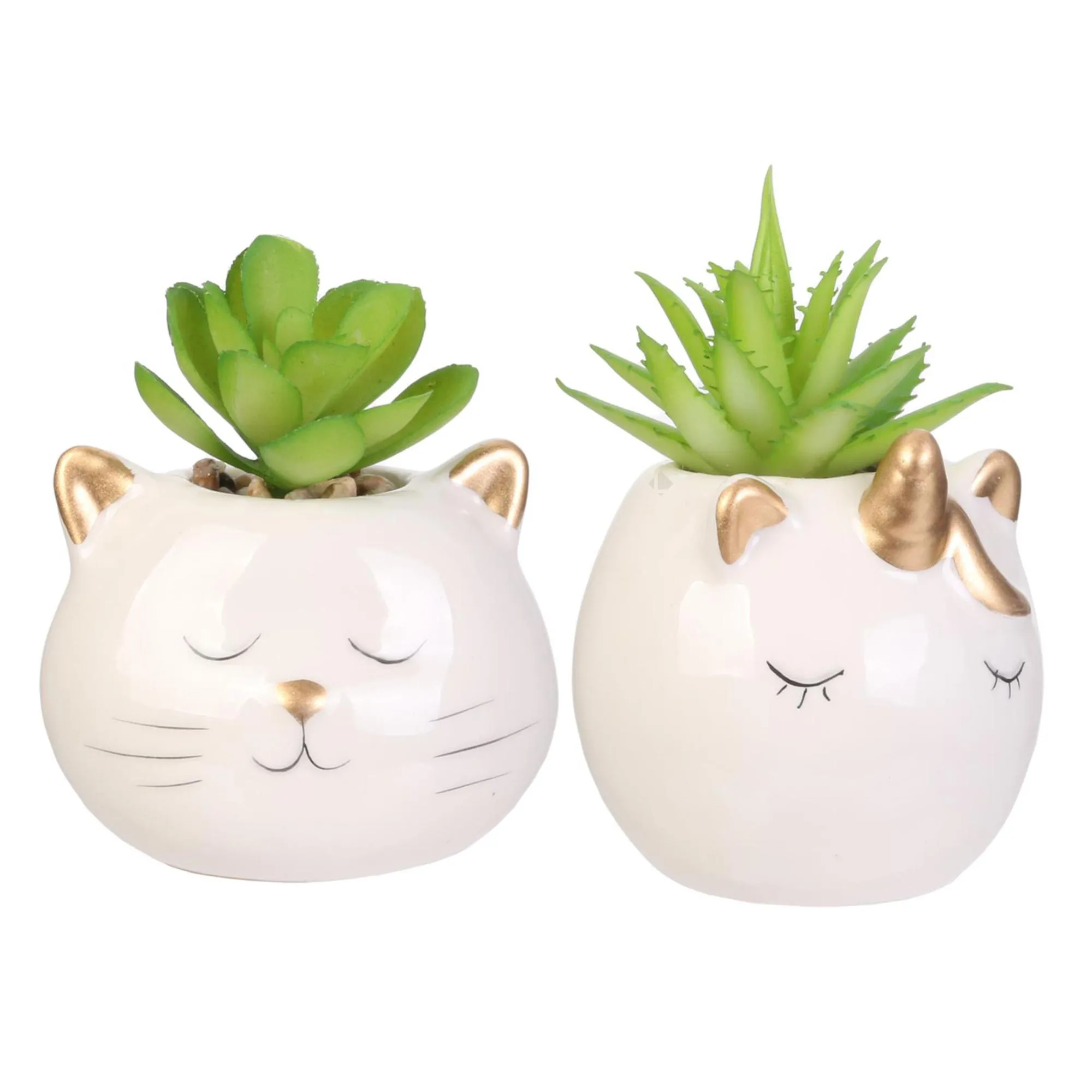 Lot de deux plantes artificielles en ceramique collection JARDIN SECRET blanc