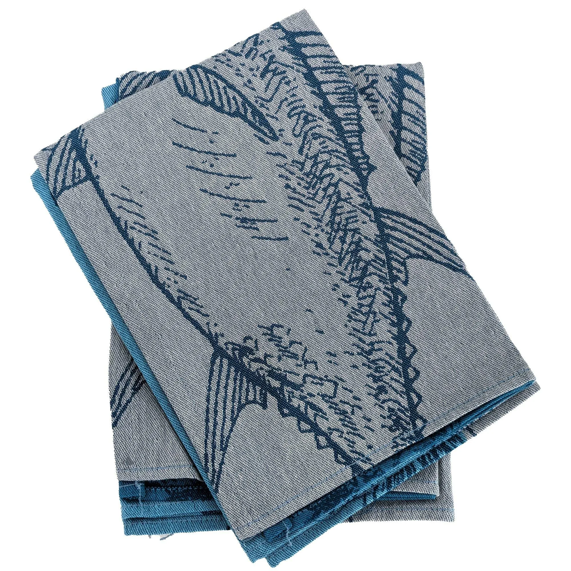 Lot de 2 torchons de cuisine 50x70 cm 100% coton ATLANTIC motif poisson bleu