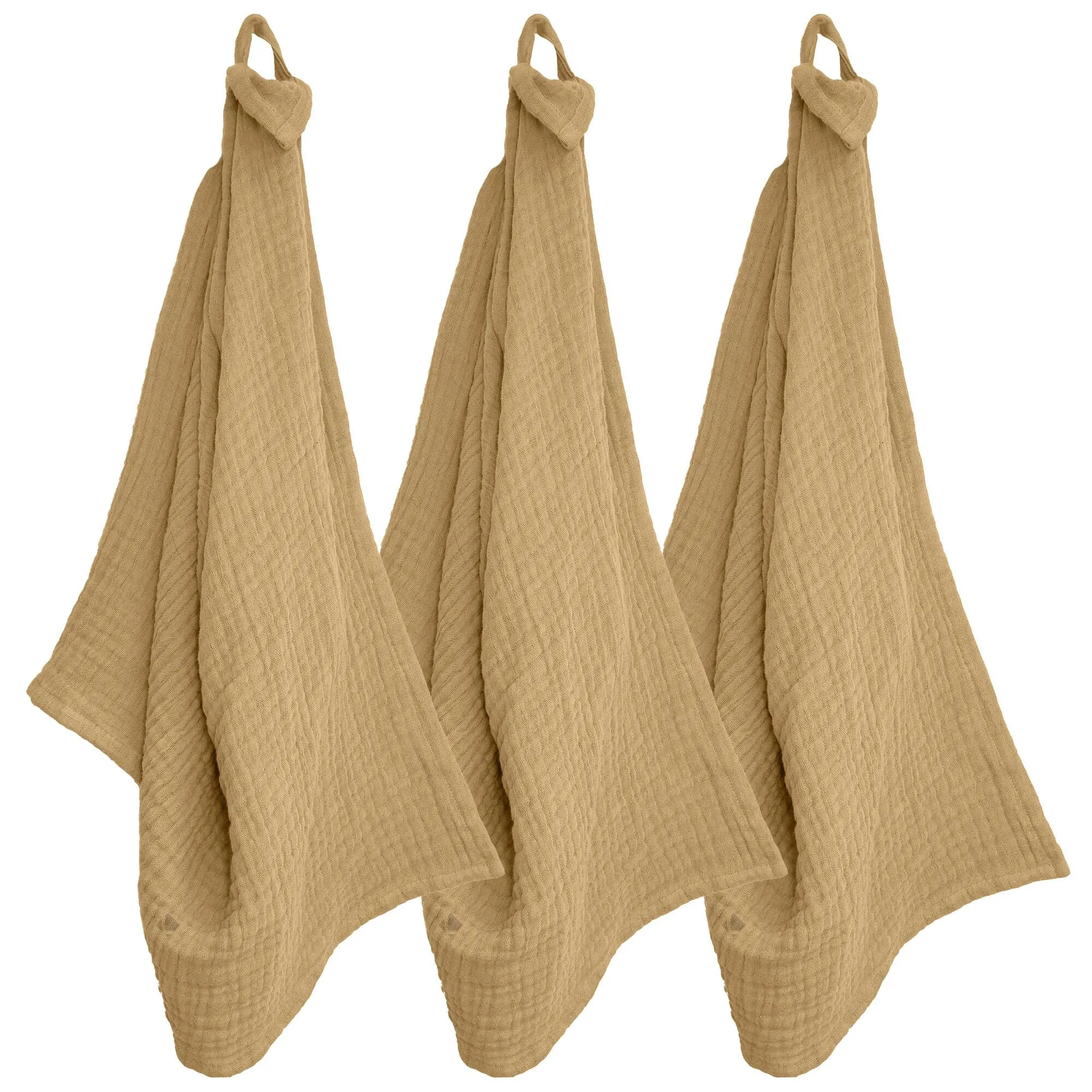 Trio de torchon de cuisine 40x60 cm mousseline de coton KEA TABLE marron houblon