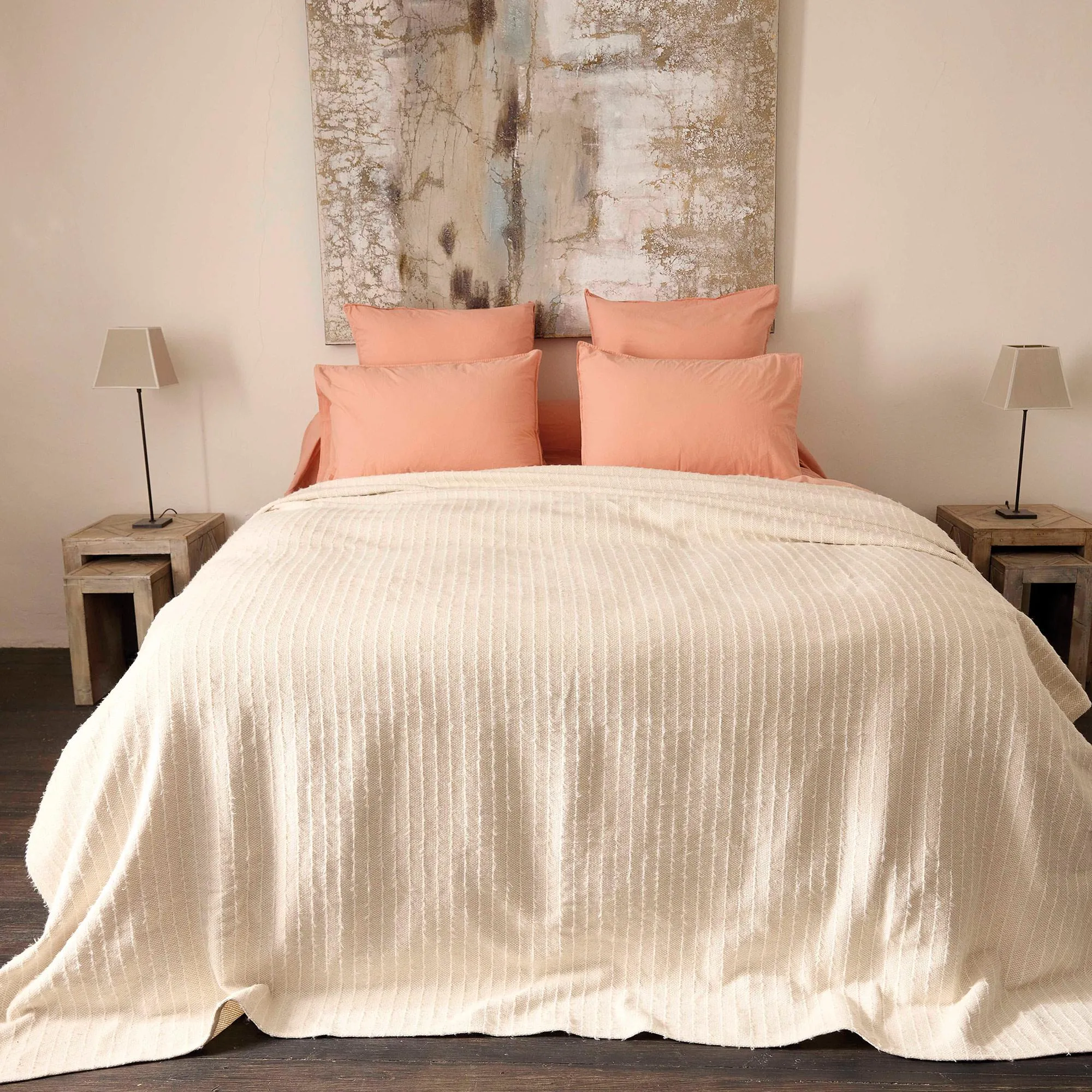 Dessus de lit 230x250 cm coton et lin mélangés ETRETAT écru naturel