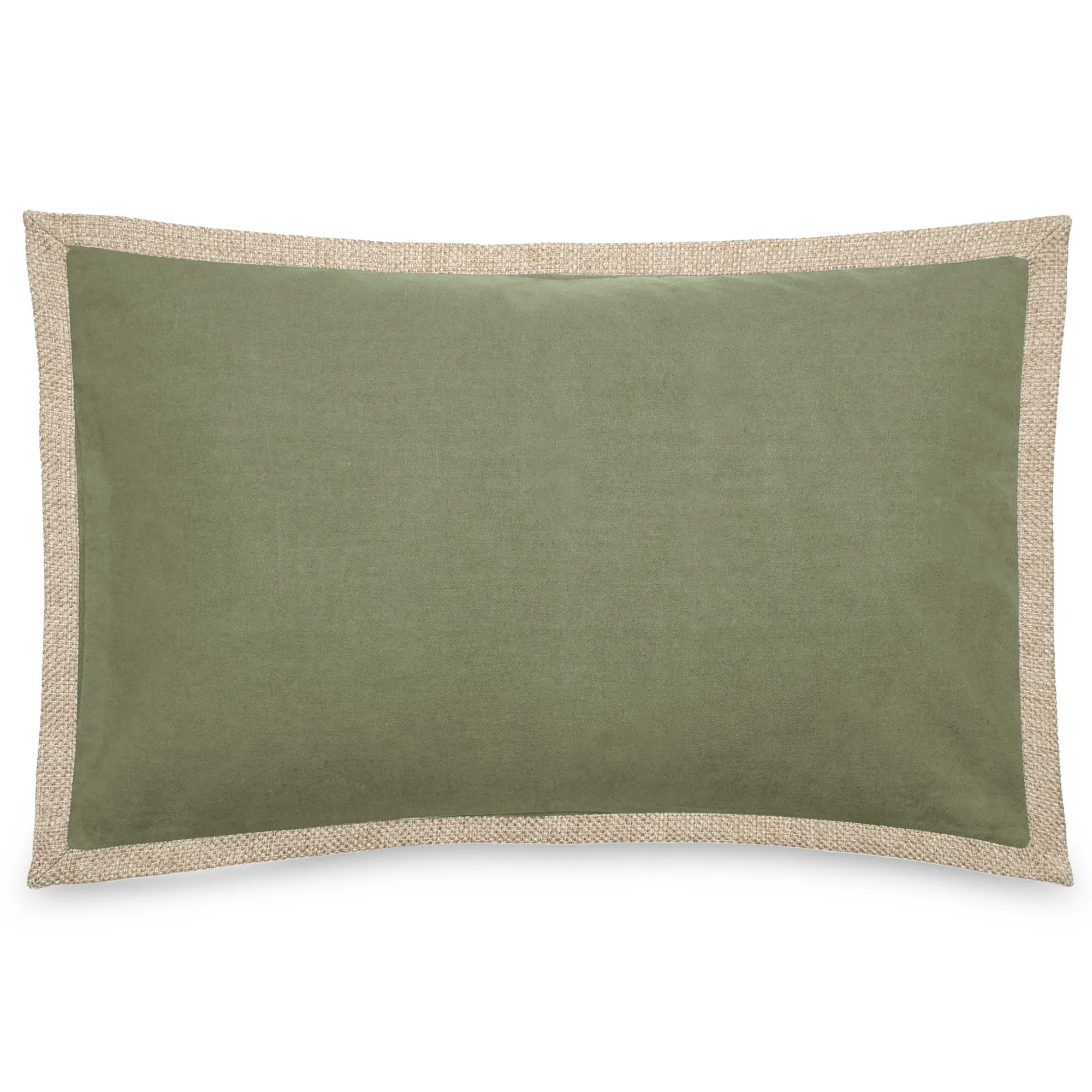Housse de coussin coton et lin 40x60 cm LUZIA finition volant en jute vert mousse