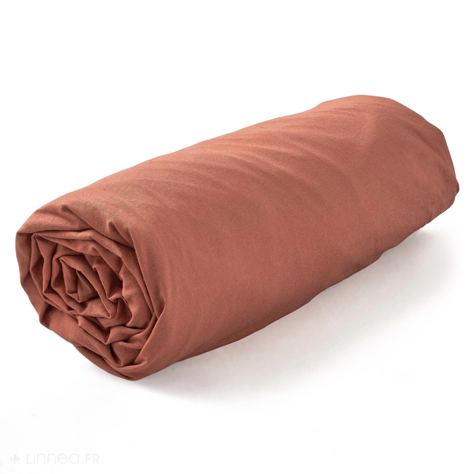 Drap housse 140x190 cm en percale lavée 100% coton PERKAL orange Argile bonnet 30 cm