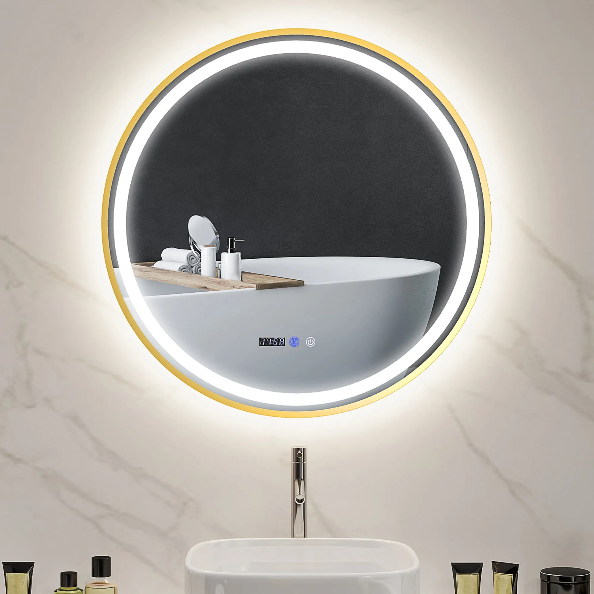 80cm Anti-Fog LED Bathroom Mirror Gold Tone