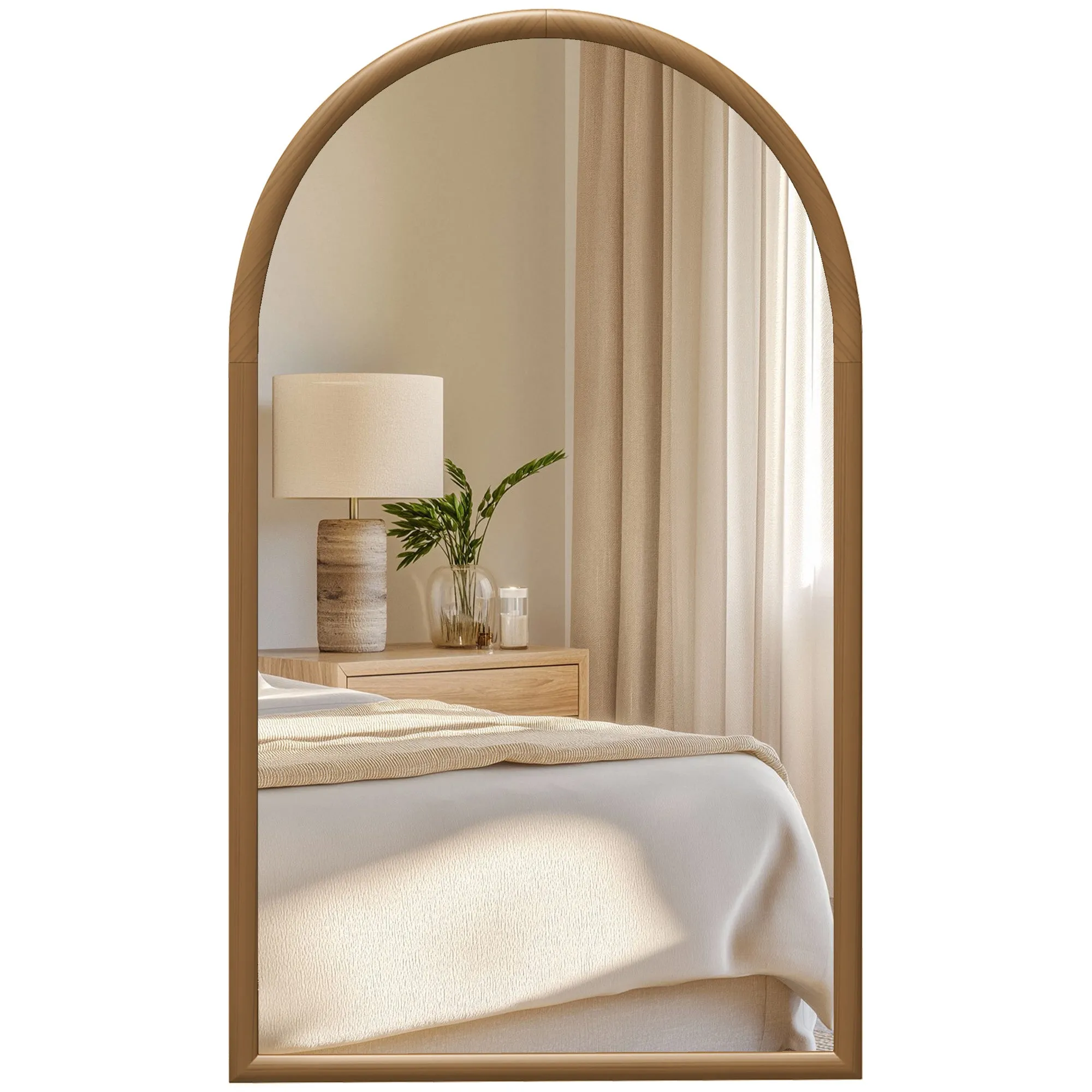 Wooden Arched Mirror 110 x 65cm, Natural Finish