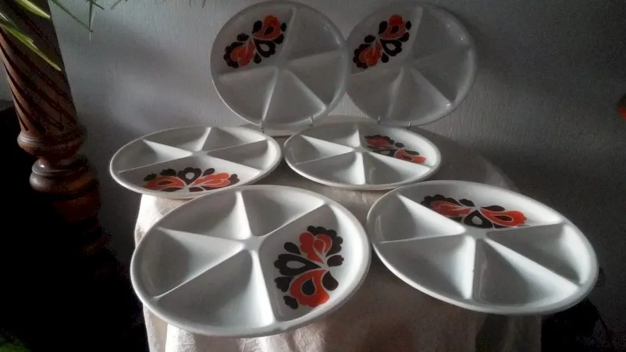 6 ASSIETTES A FONDUE EN FAIENCE LE CREUSET FRANCE ANNEES 70' VINTAGE*