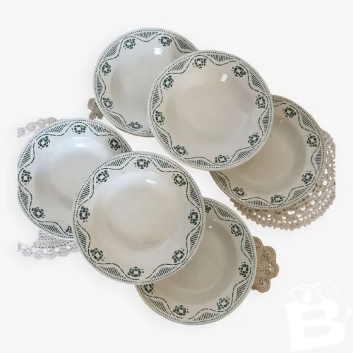 6 assiettes creuses terre de fer Nouvelles Galeries Ennegé Paris modèle Robert Années 1930